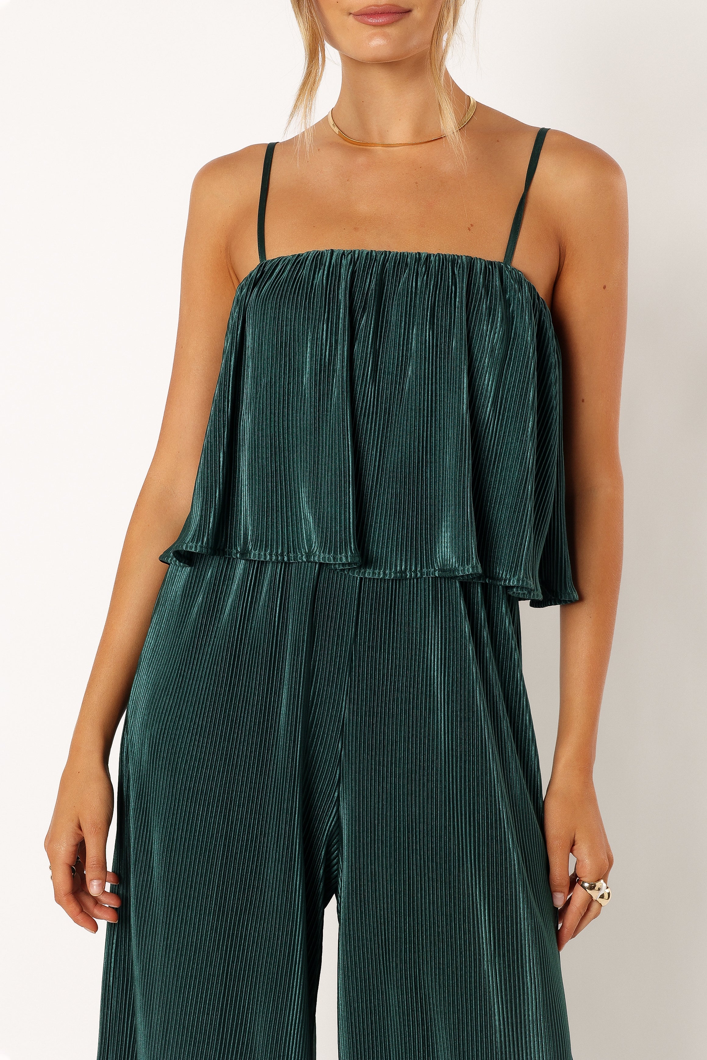 Jillian Plisse Jumpsuit - Emerald