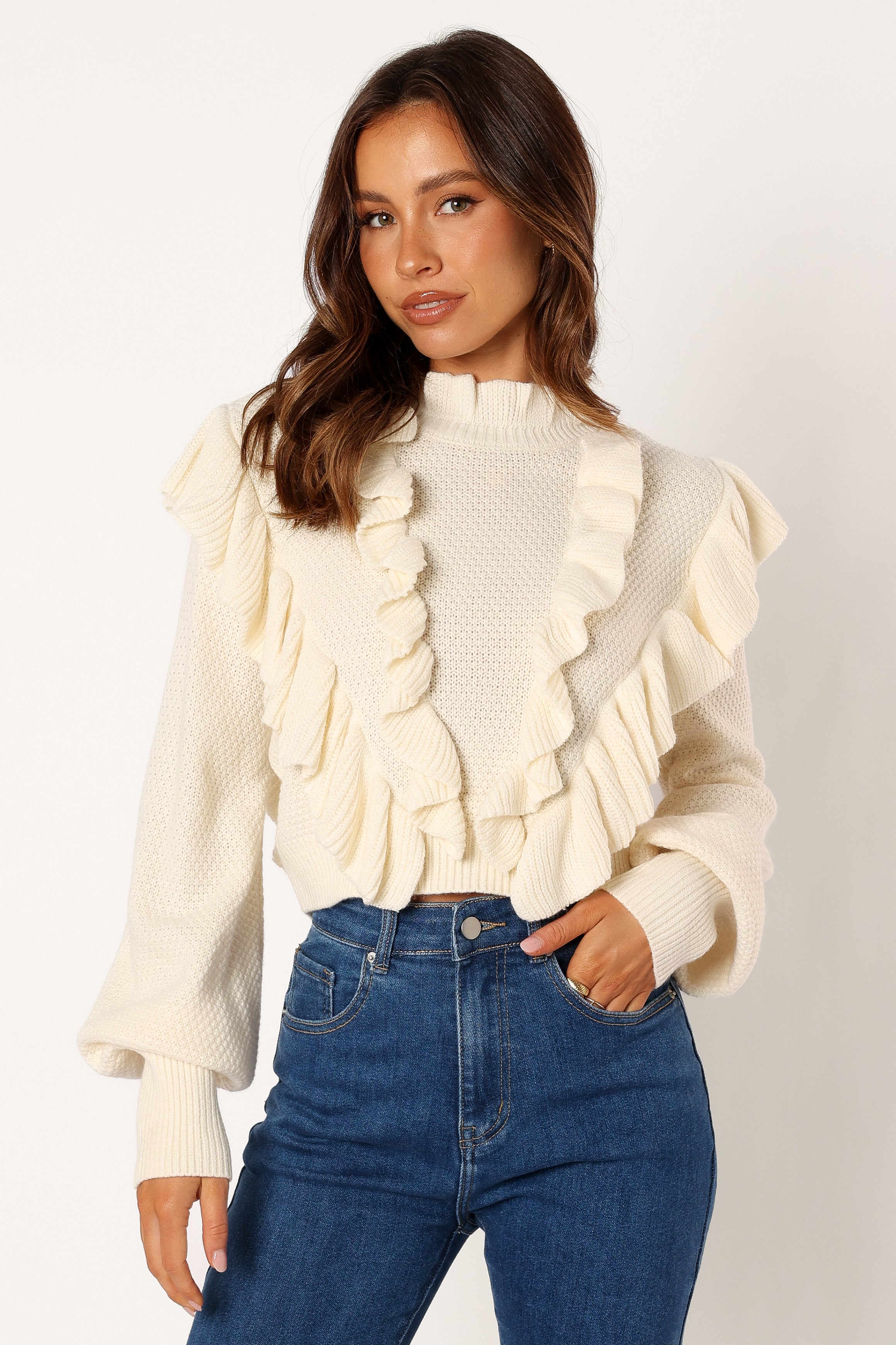 Charice Knit Long Sleeve Top - Cream