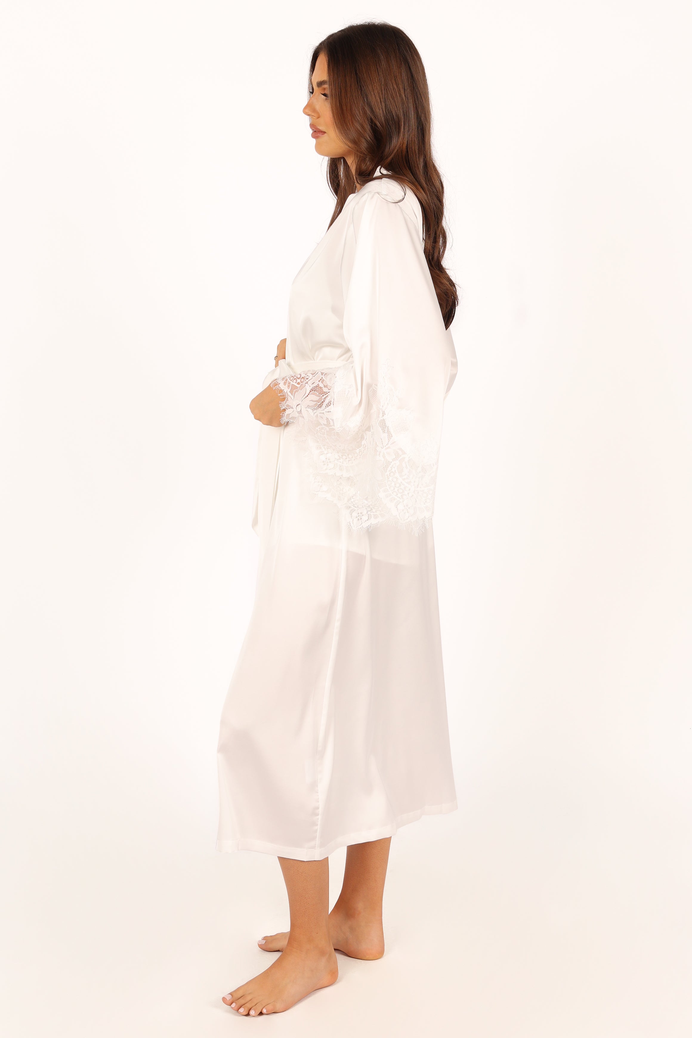 Darani Full Length Lace Trim Robe - Ivory