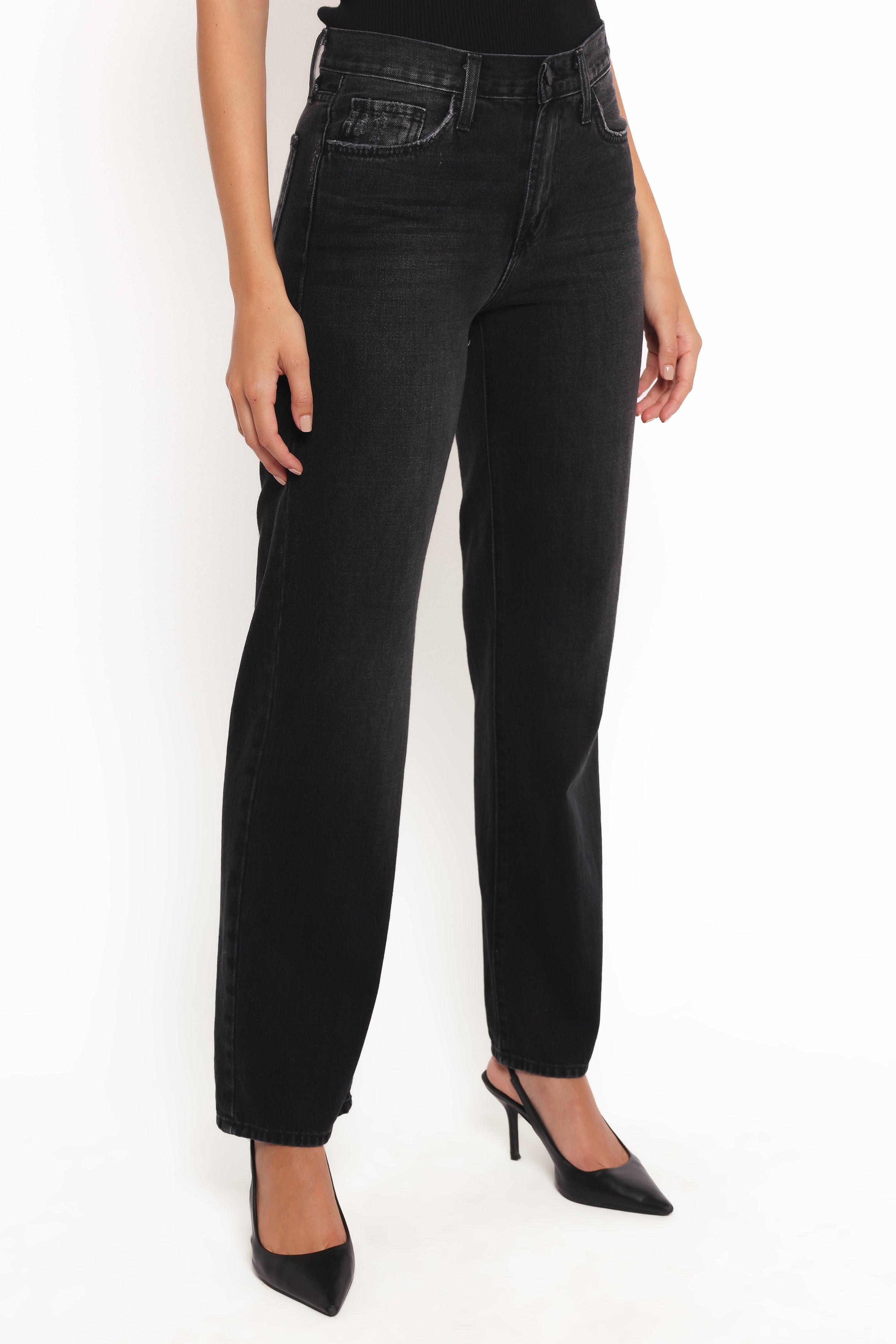 Nathan High Rise Relaxed Straight Jean - Washed Black