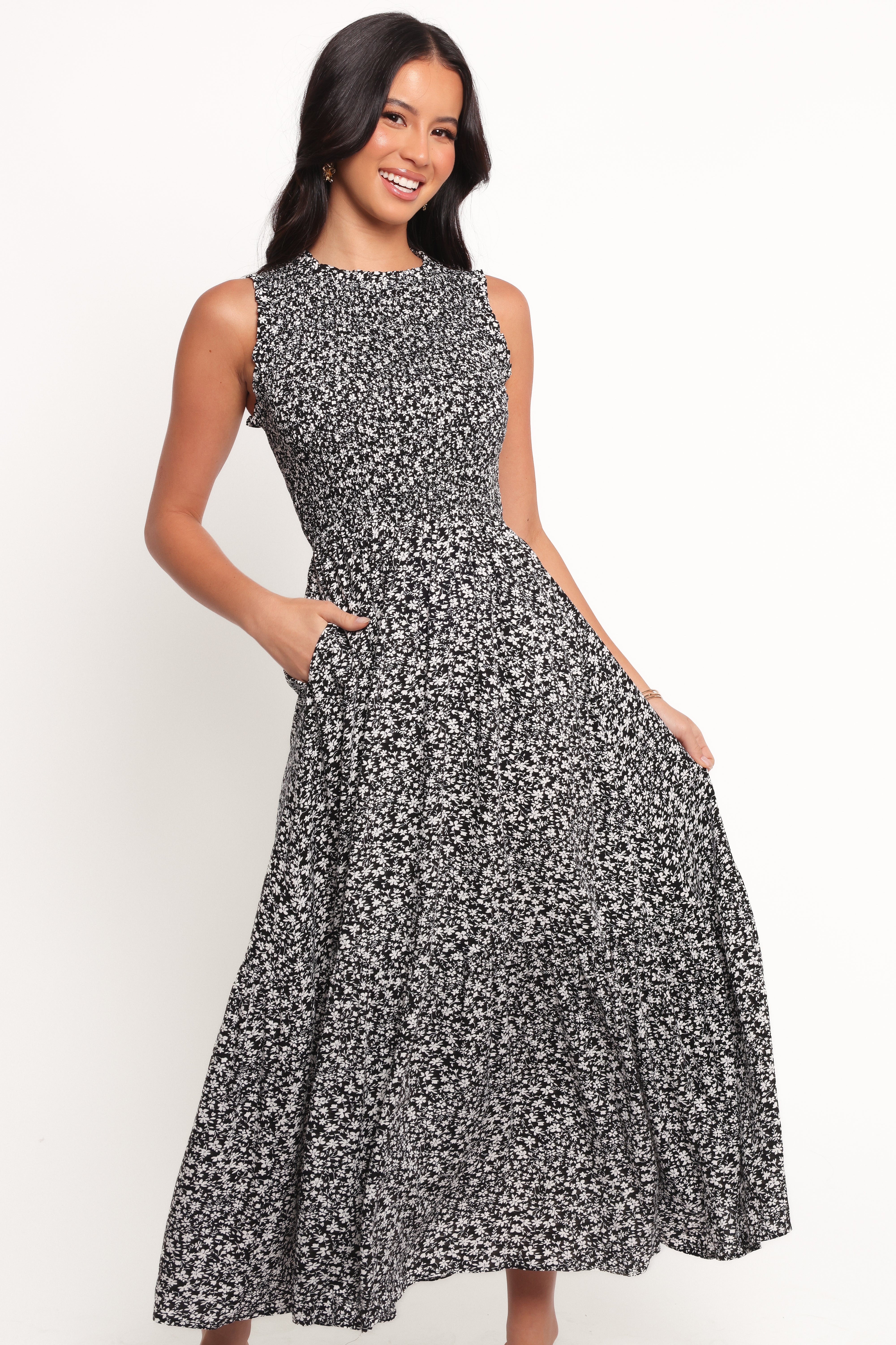 Agatha Midi Dress - Black Floral