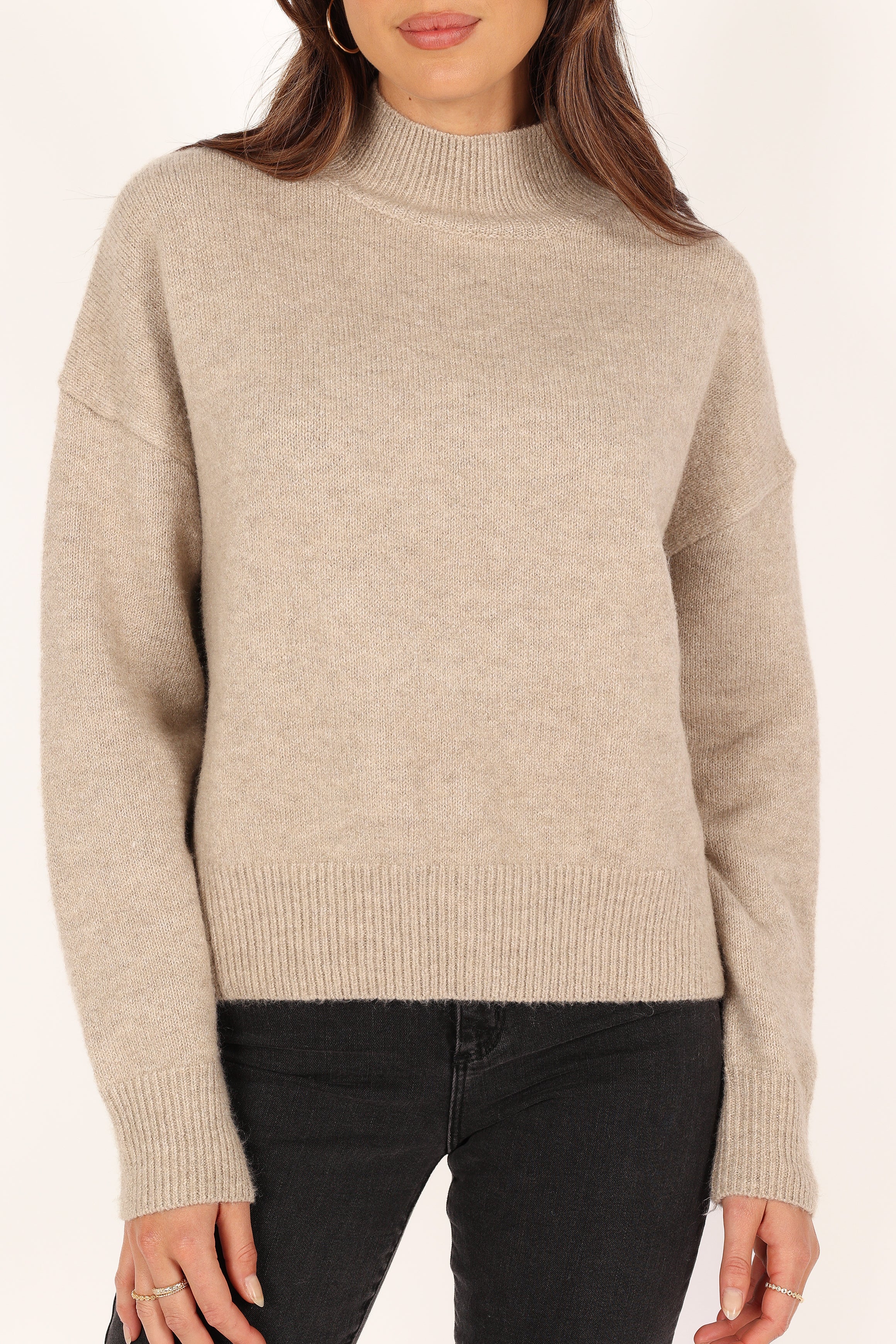 Brianna Mockneck Knit Sweater - Beige