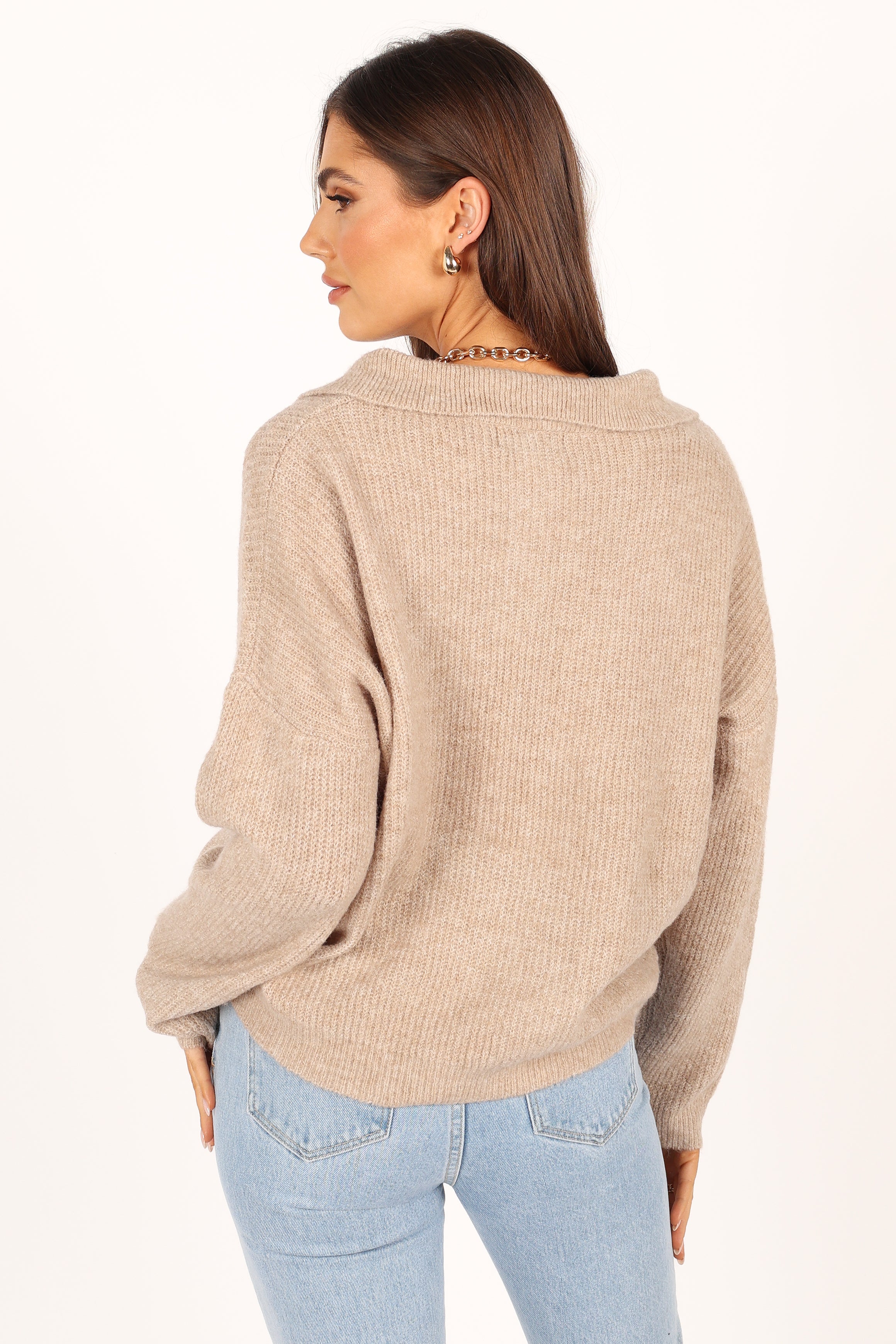 Shay Collar Knit Sweater - Beige