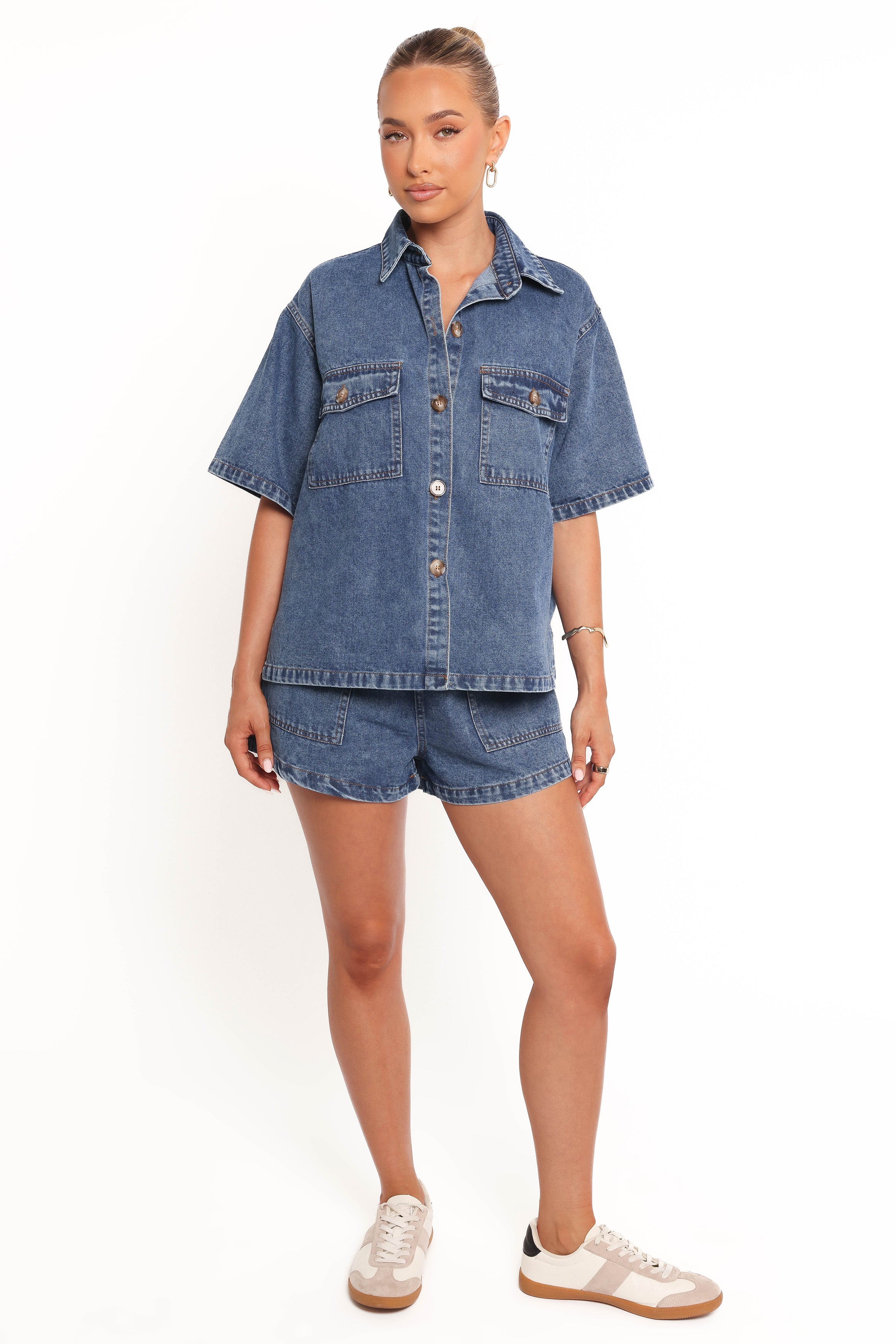 Noor Denim Short Set - Dark Blue