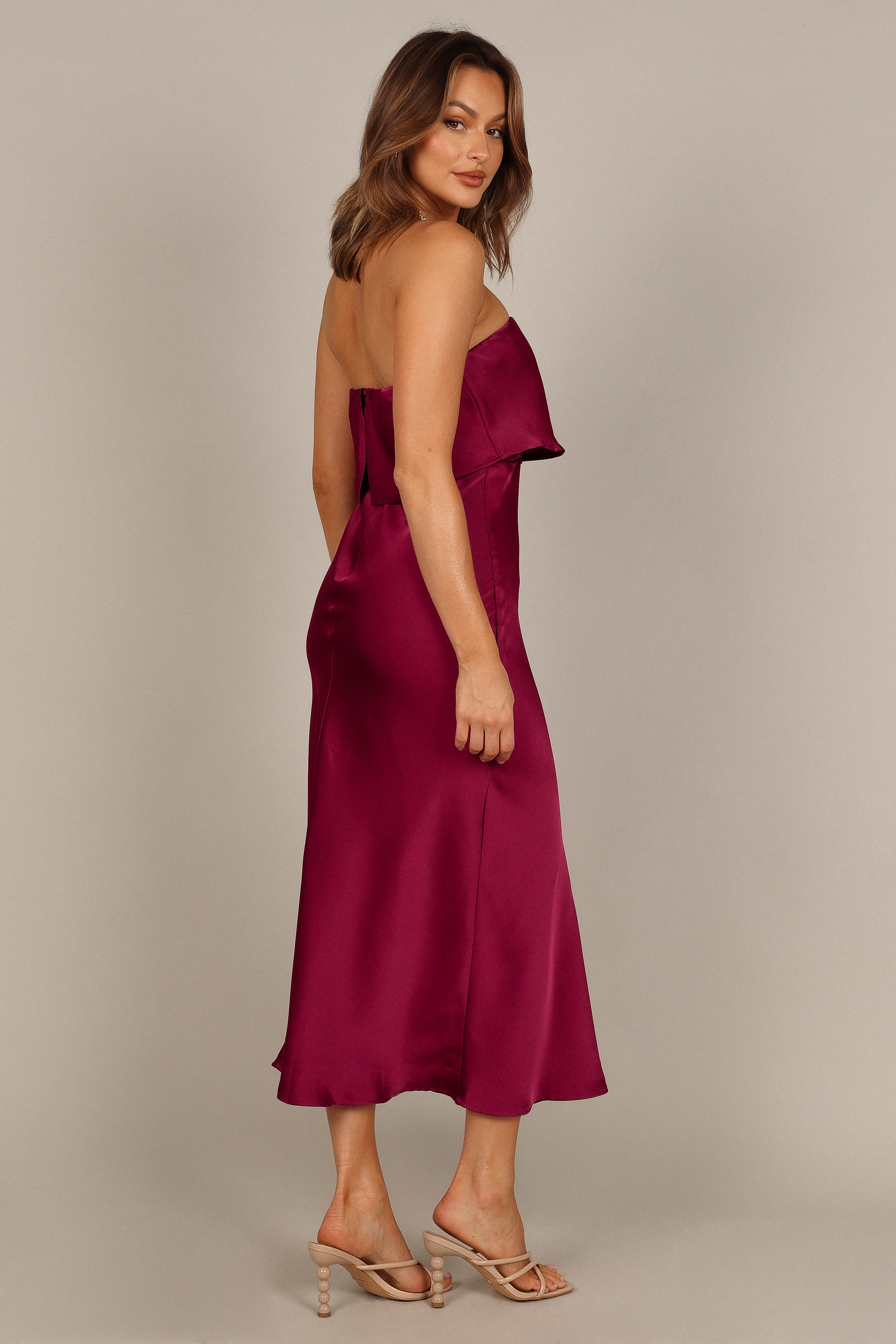 Vienna Strapless Midi Dress - Berry