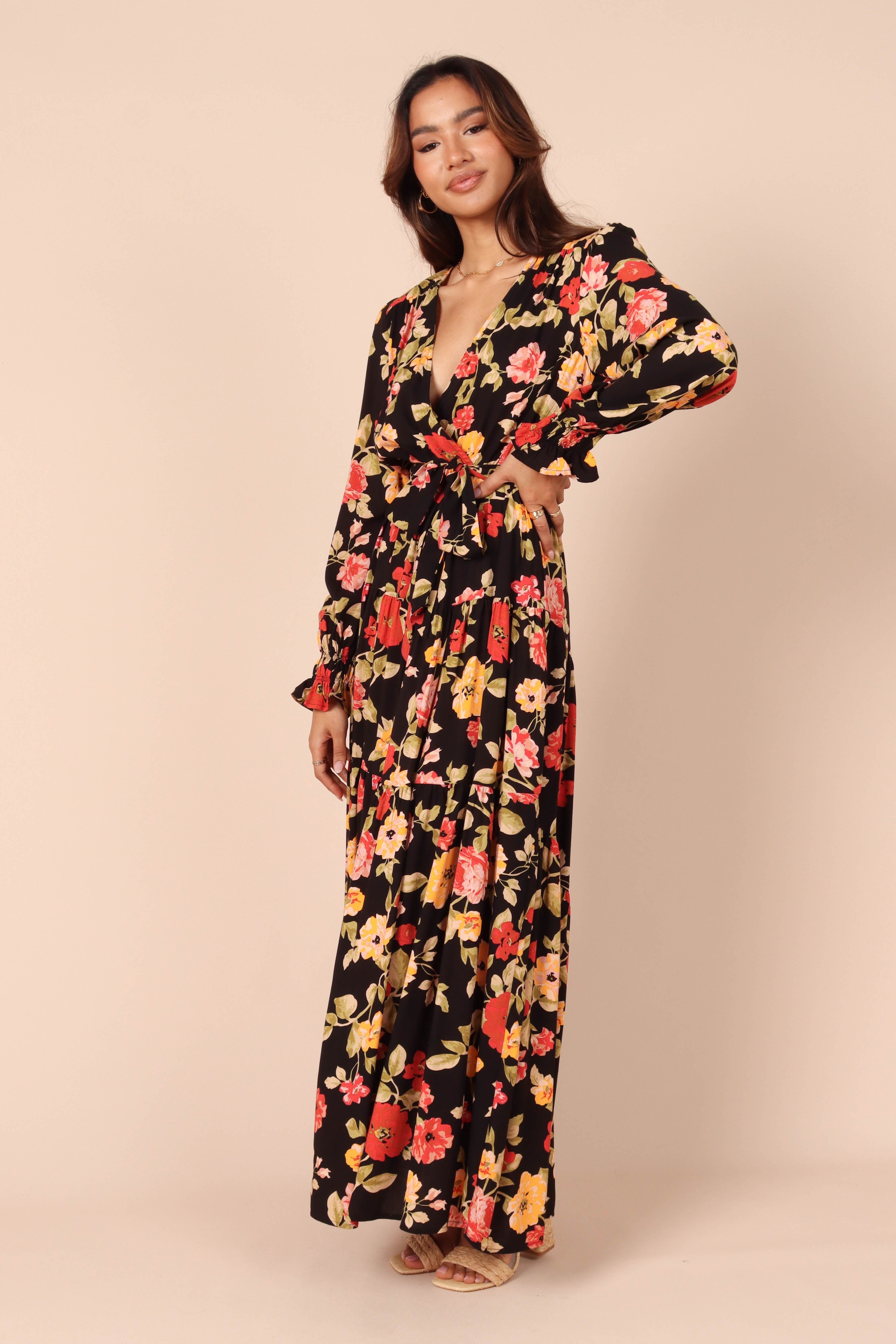 Ruana Maxi Dress - Black Floral