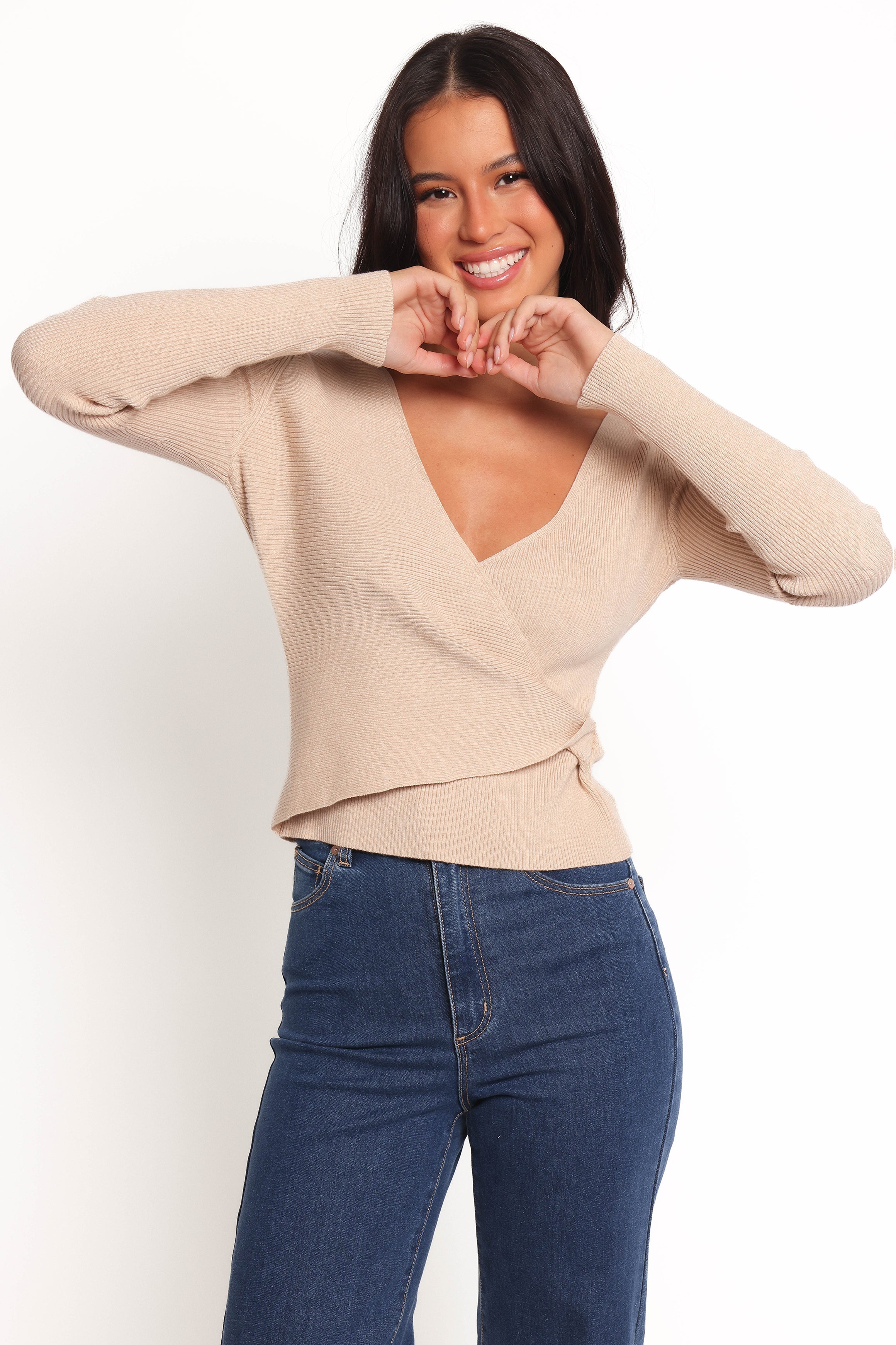 Lavia Knit Wrap Top - Beige