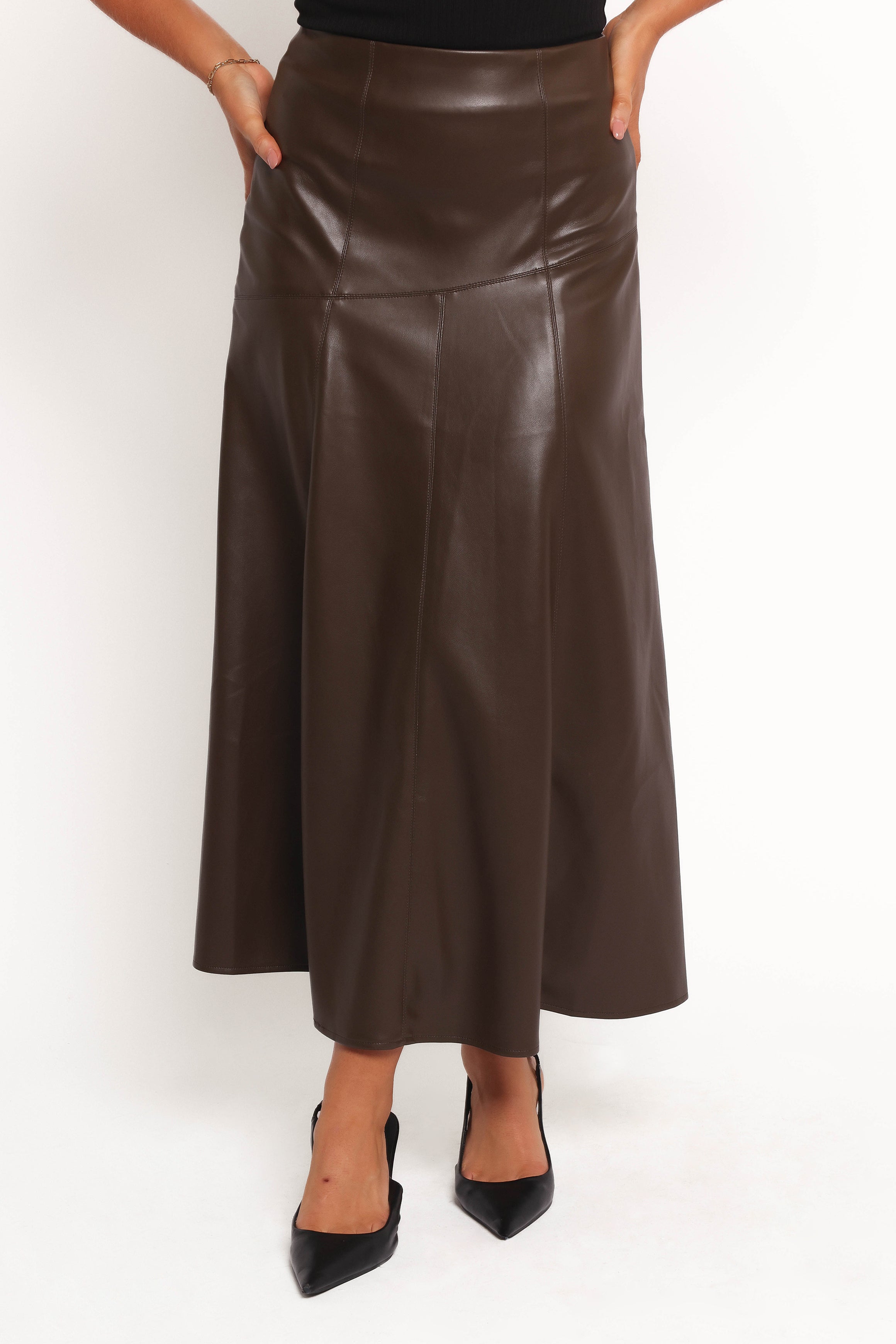 Haelee Faux Leather Skirt - Brown