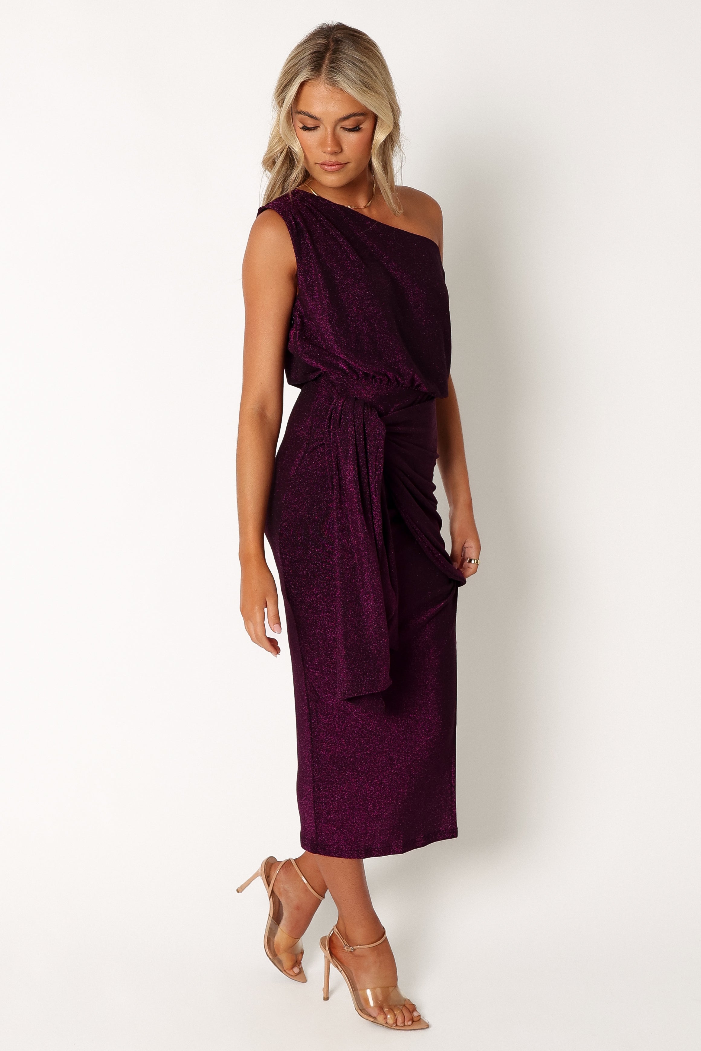 Santiago Off Shoulder Midi Dress - Purple