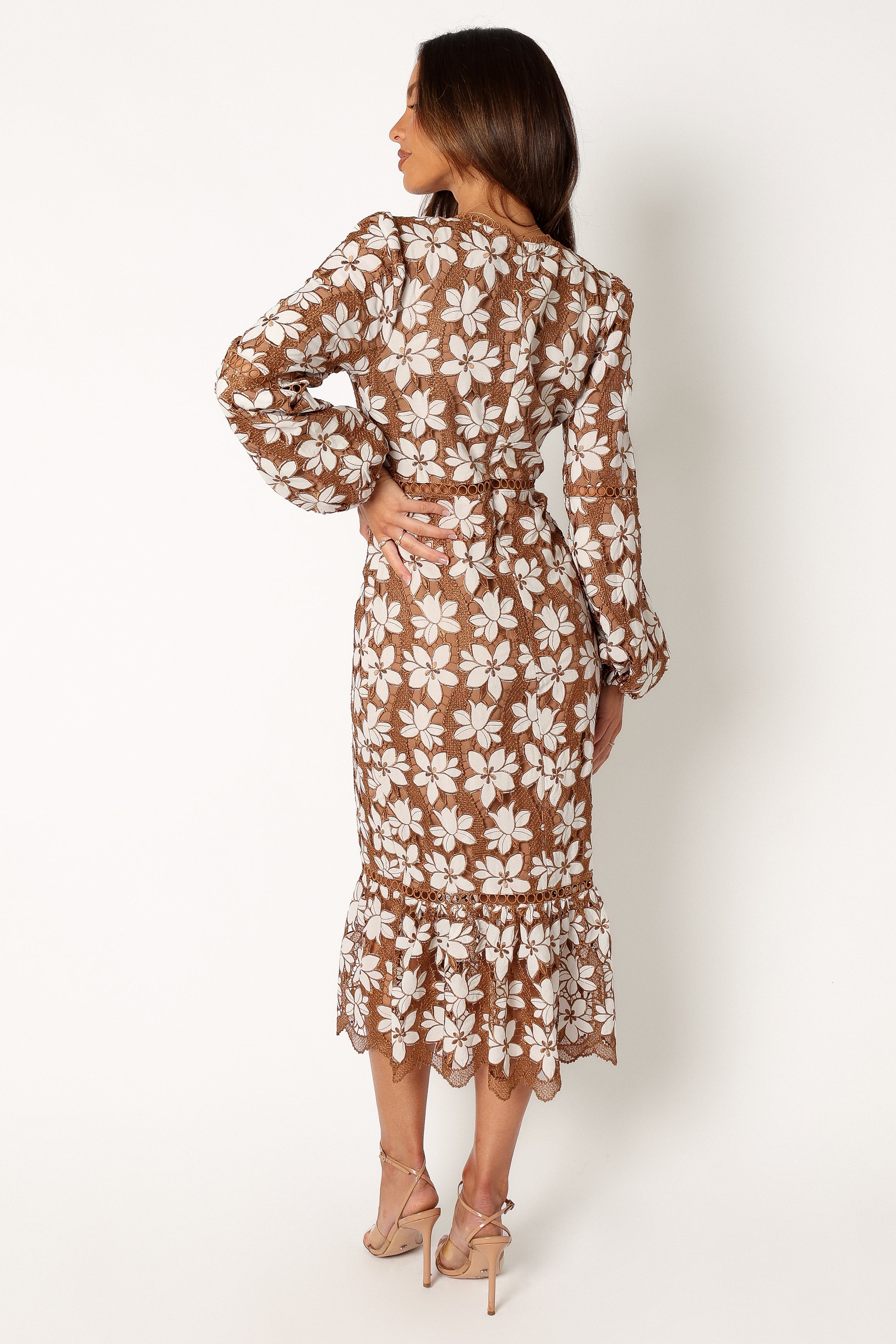 Pierre Long Sleeve Lace Maxi Dress - Mocha