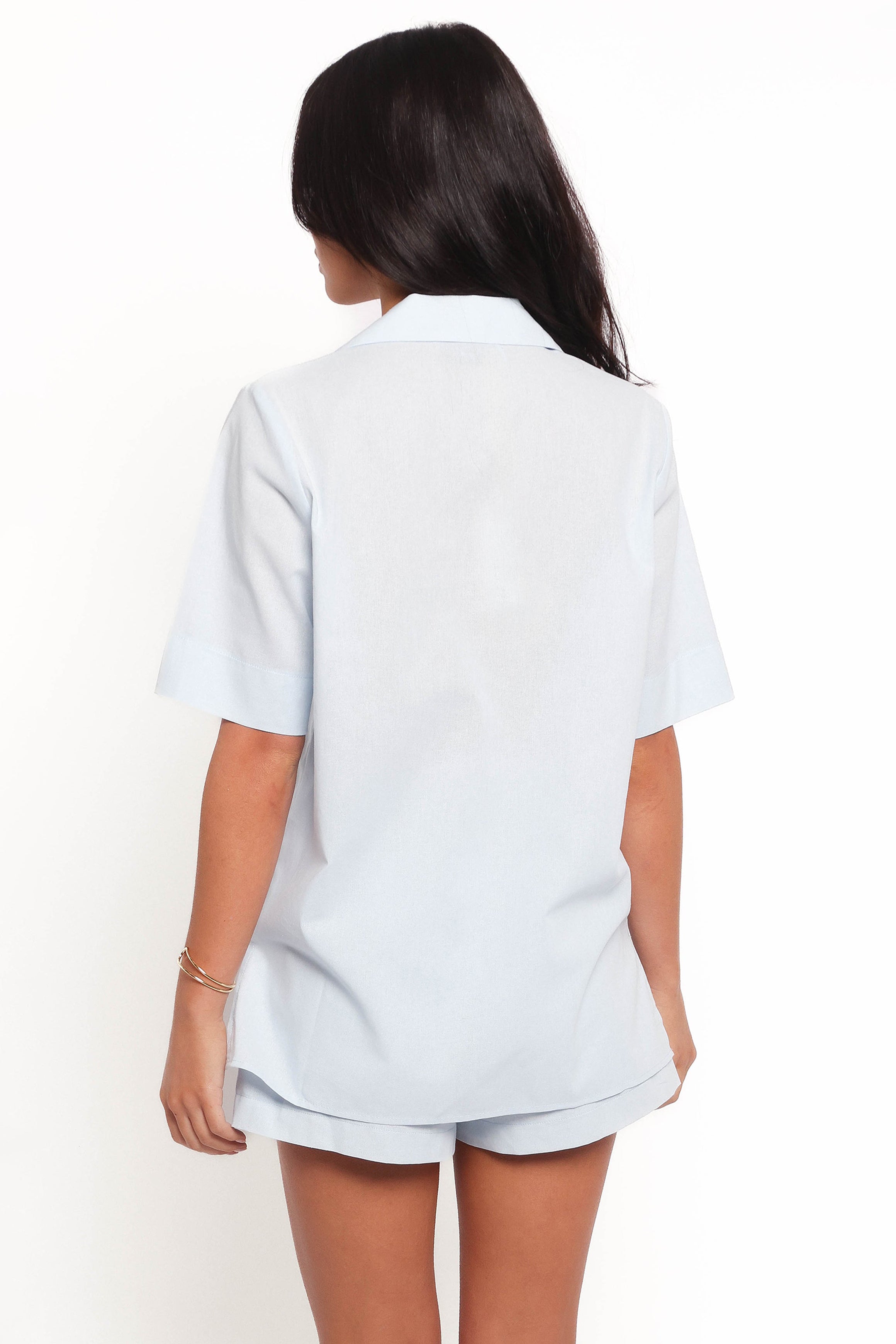 Aaliyah Cotton Tie Front Top - Pale Blue