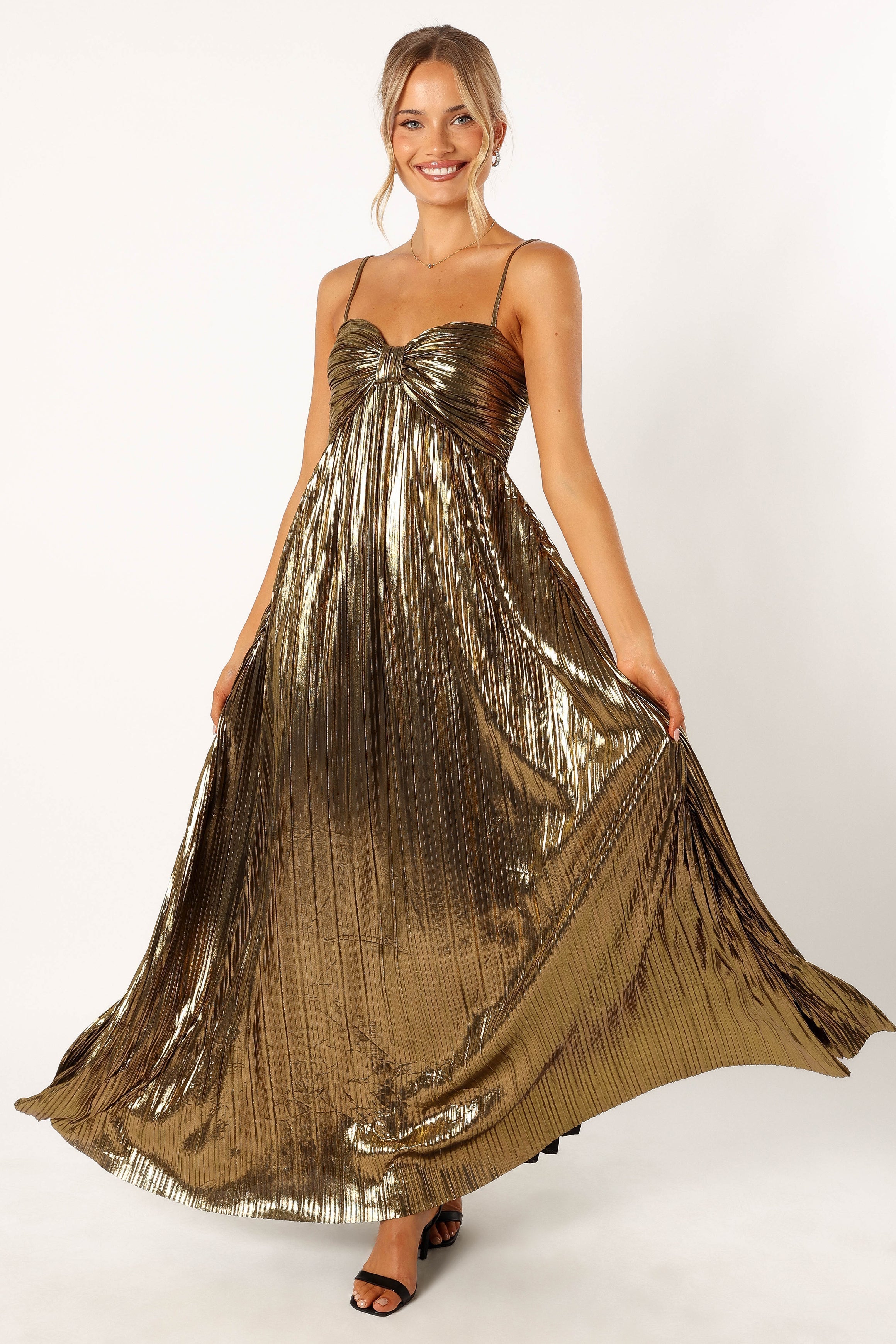 Kanthro Pleated Maxi Dress - Gold