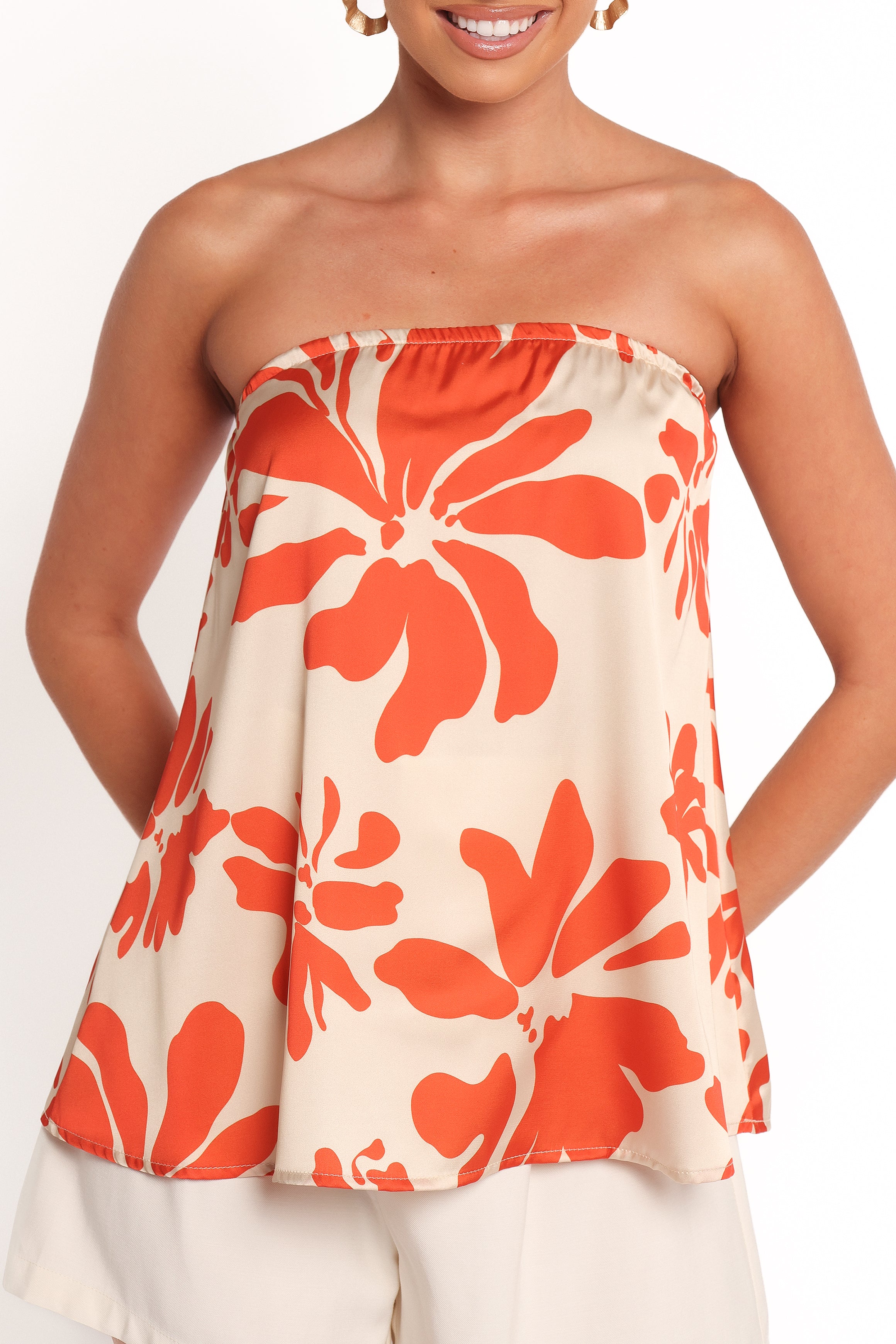 Beca Strapless Top - Red Floral