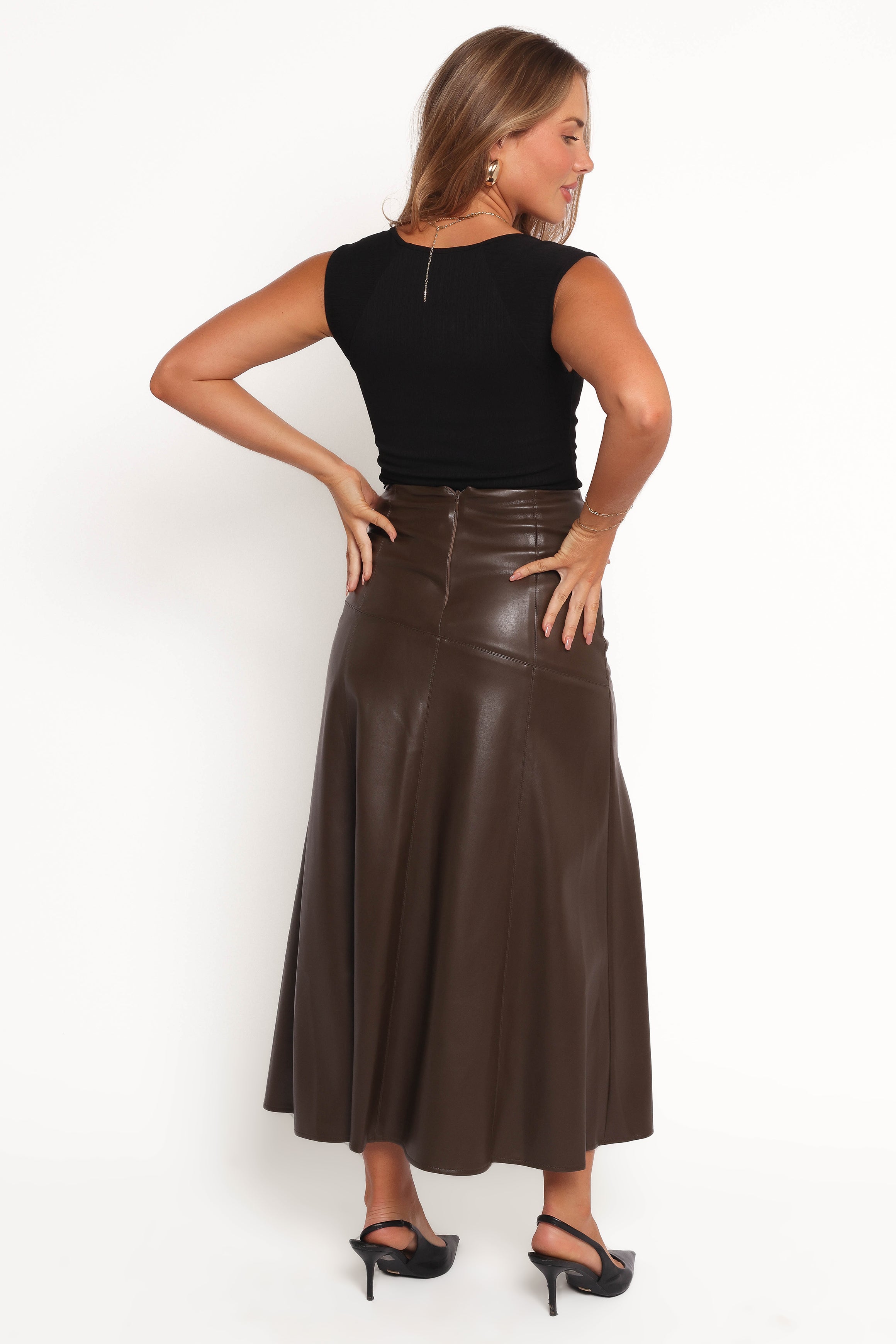 Haelee Faux Leather Skirt - Brown