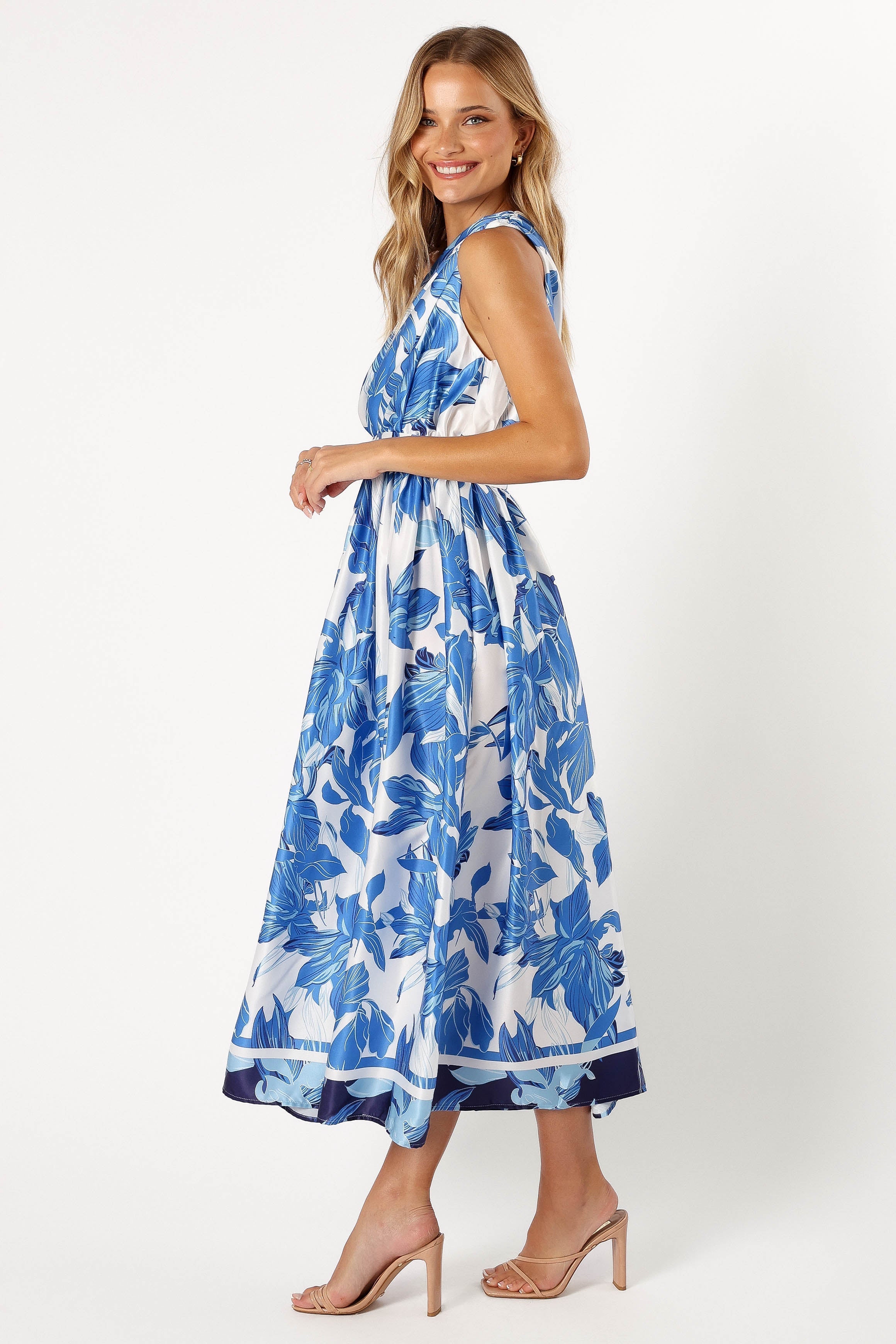 Naomi One Shoulder Midi Dress - Blue Floral