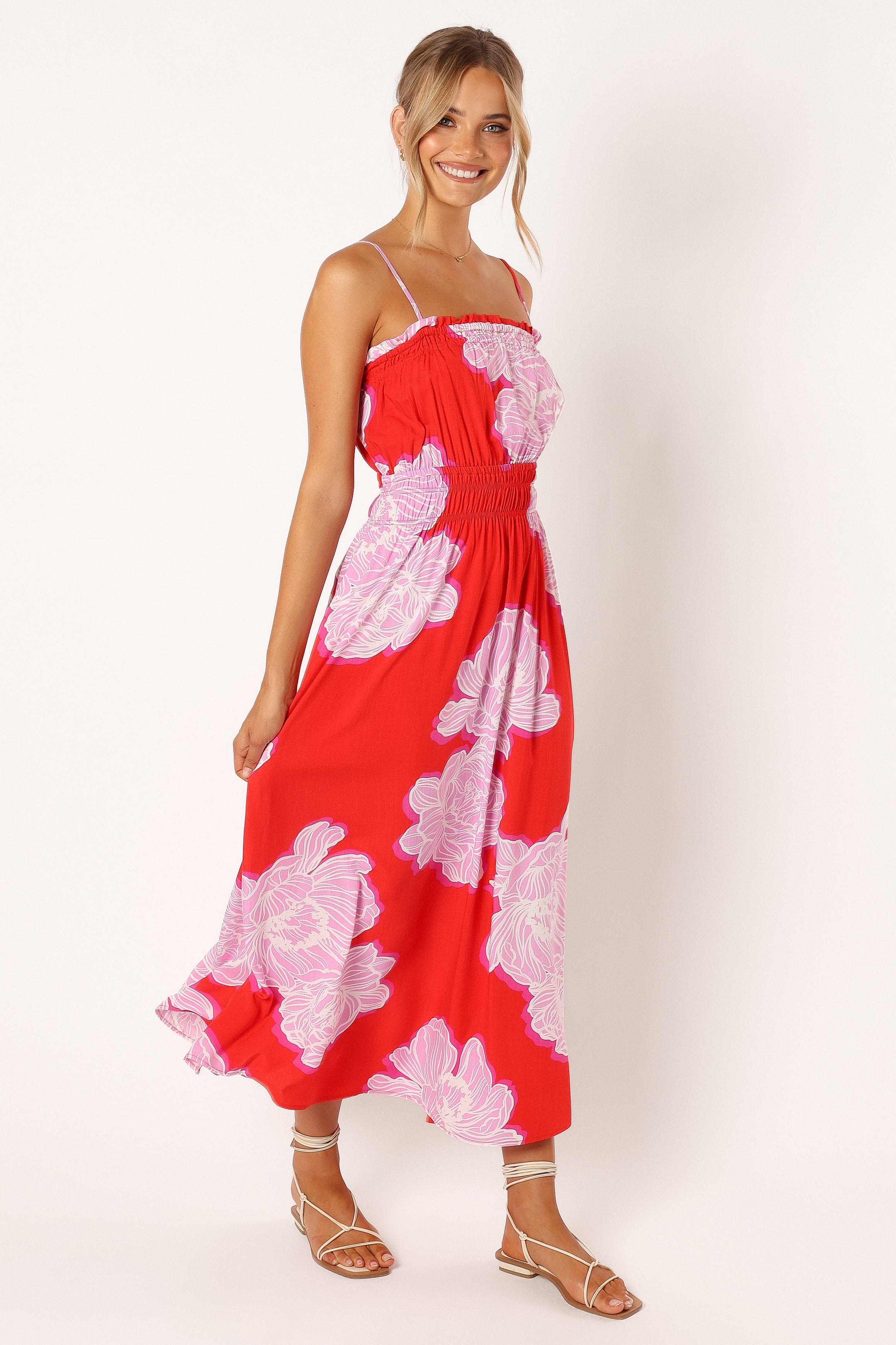 Sybel Midi Dress - Red Pink Floral