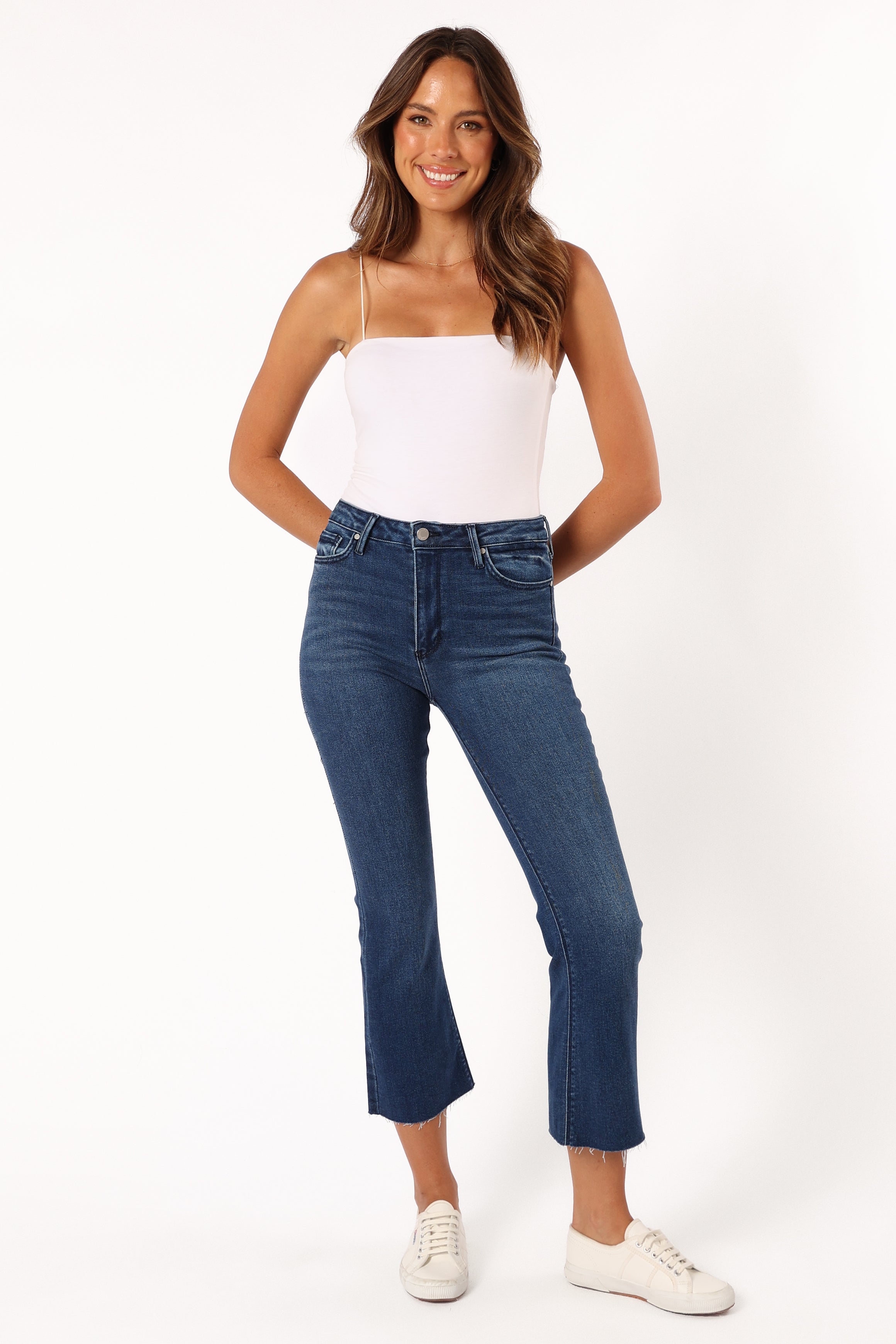 Luna High Rise Tonal Crop Flare Jean - Dark Denim