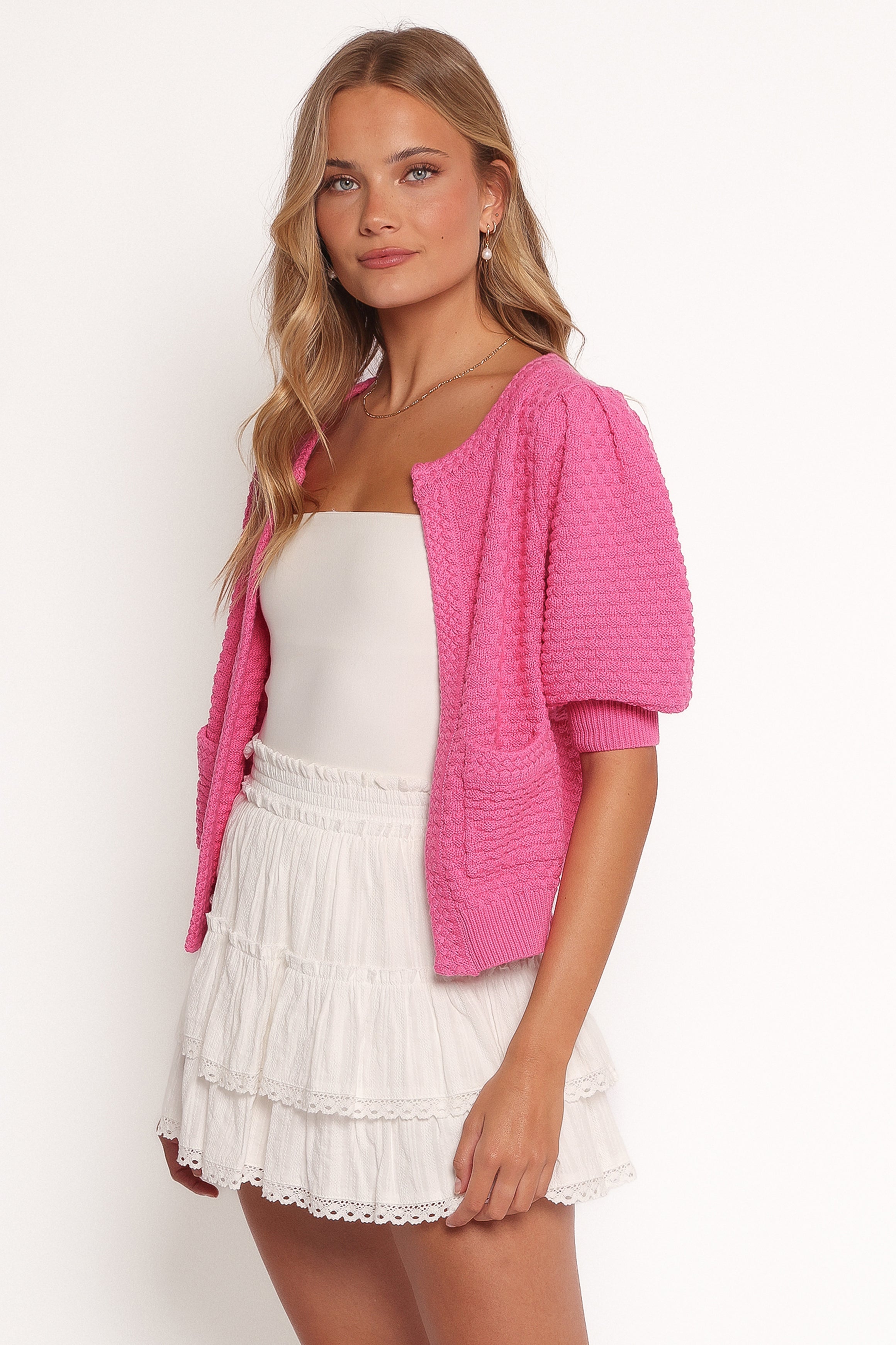 Greer Quarter Sleeve Cardigan - Hot Pink