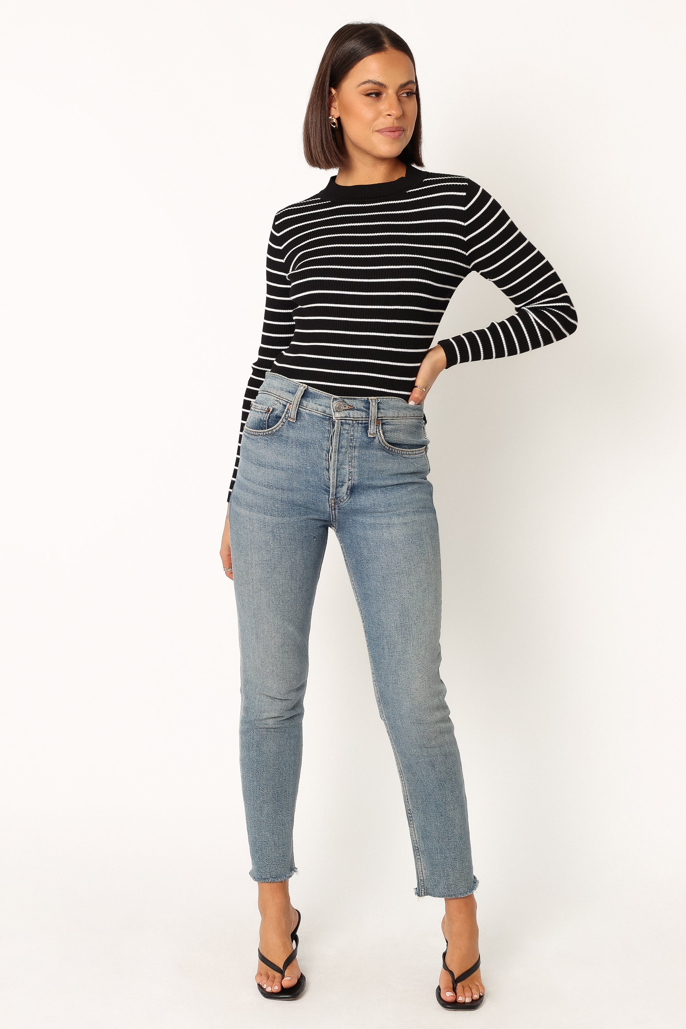 Stacie Ribbed Knit Top - Black Stripe