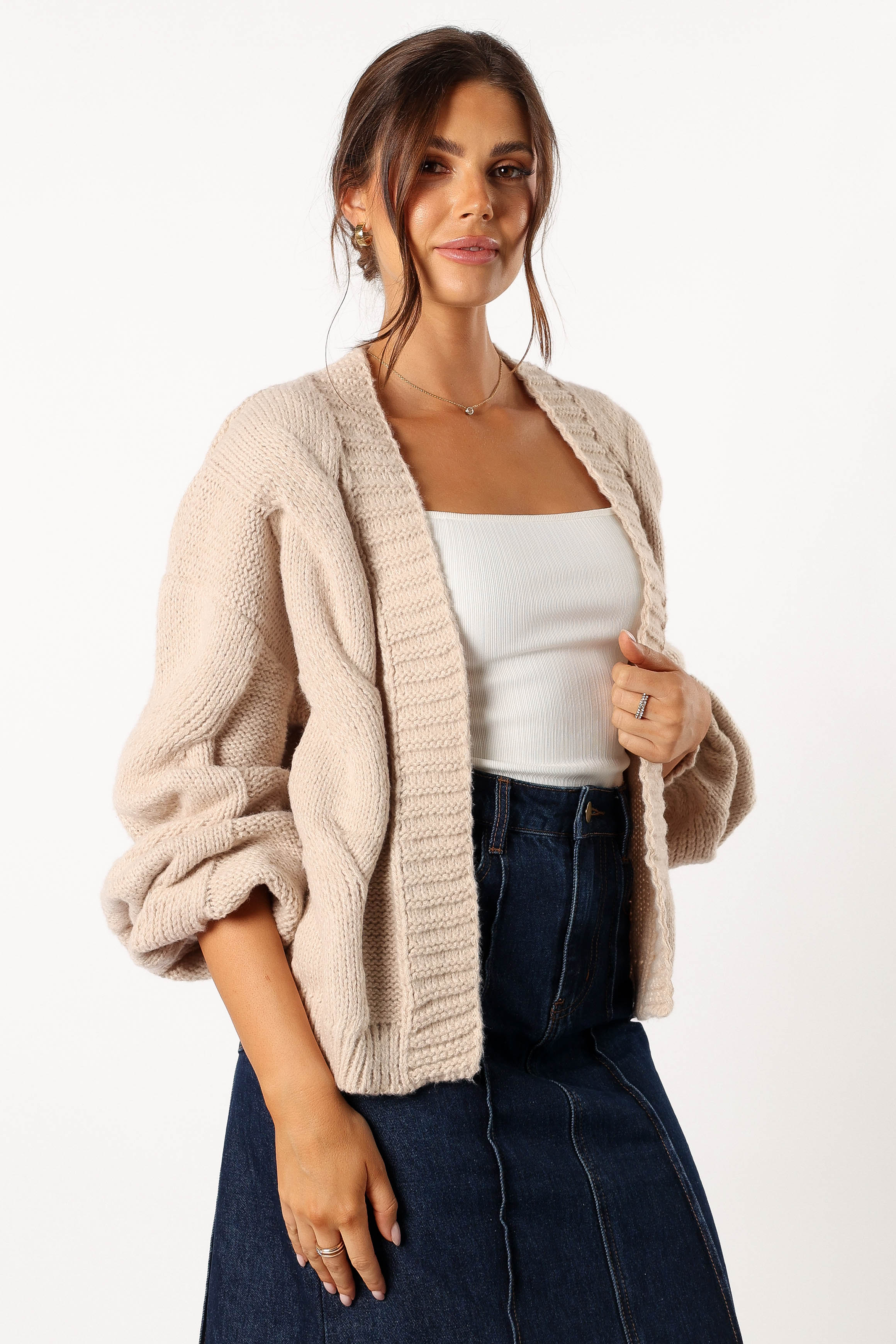 Oaklee Large Knit Back Cardigan - Tan