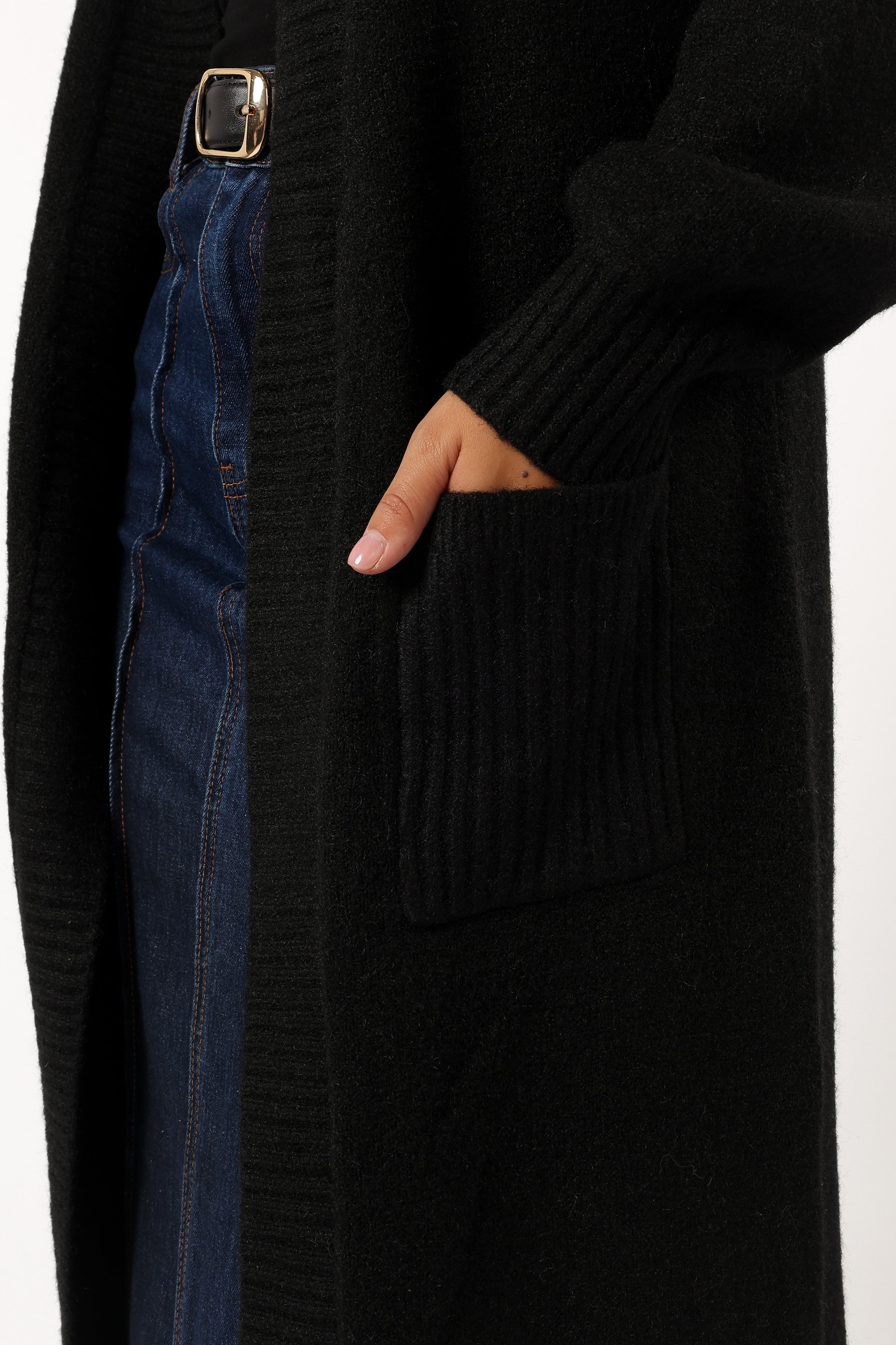 Nicolette Open Front Long Cardigan - Black