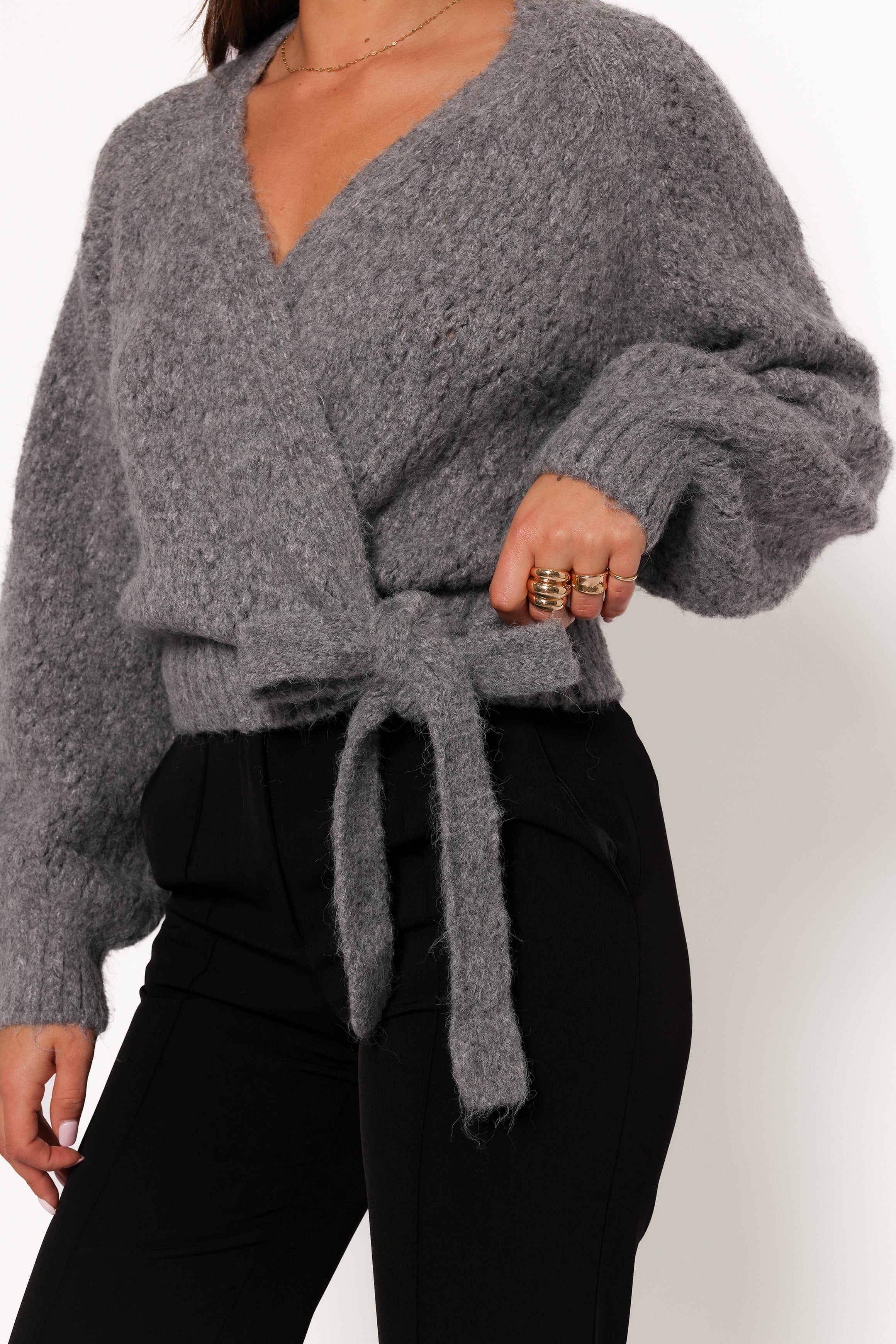 Etta Ballet Wrap Knit Sweater - Heather Grey