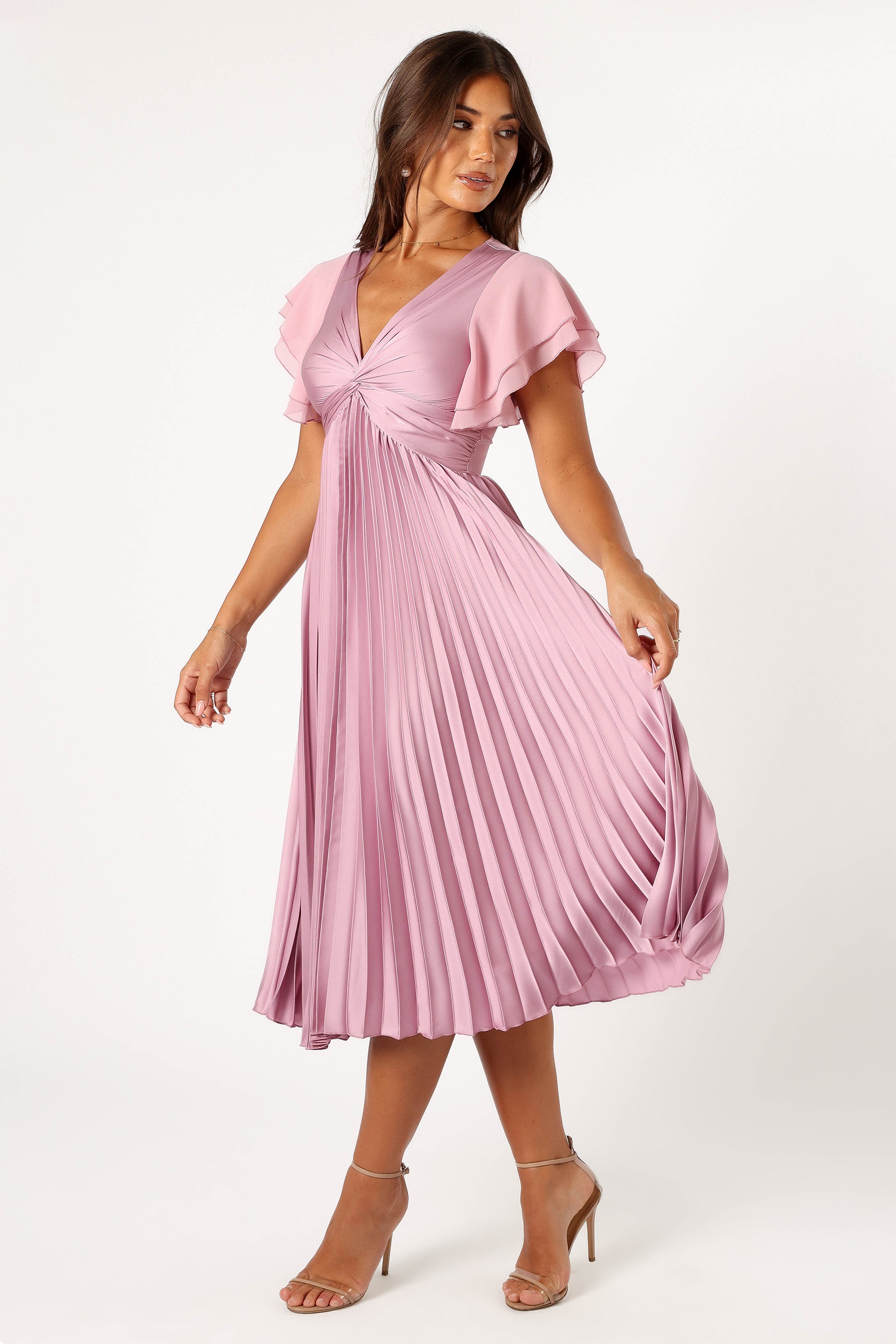 Nova Flutter Sleeve Midi Dress - Dusty Rose