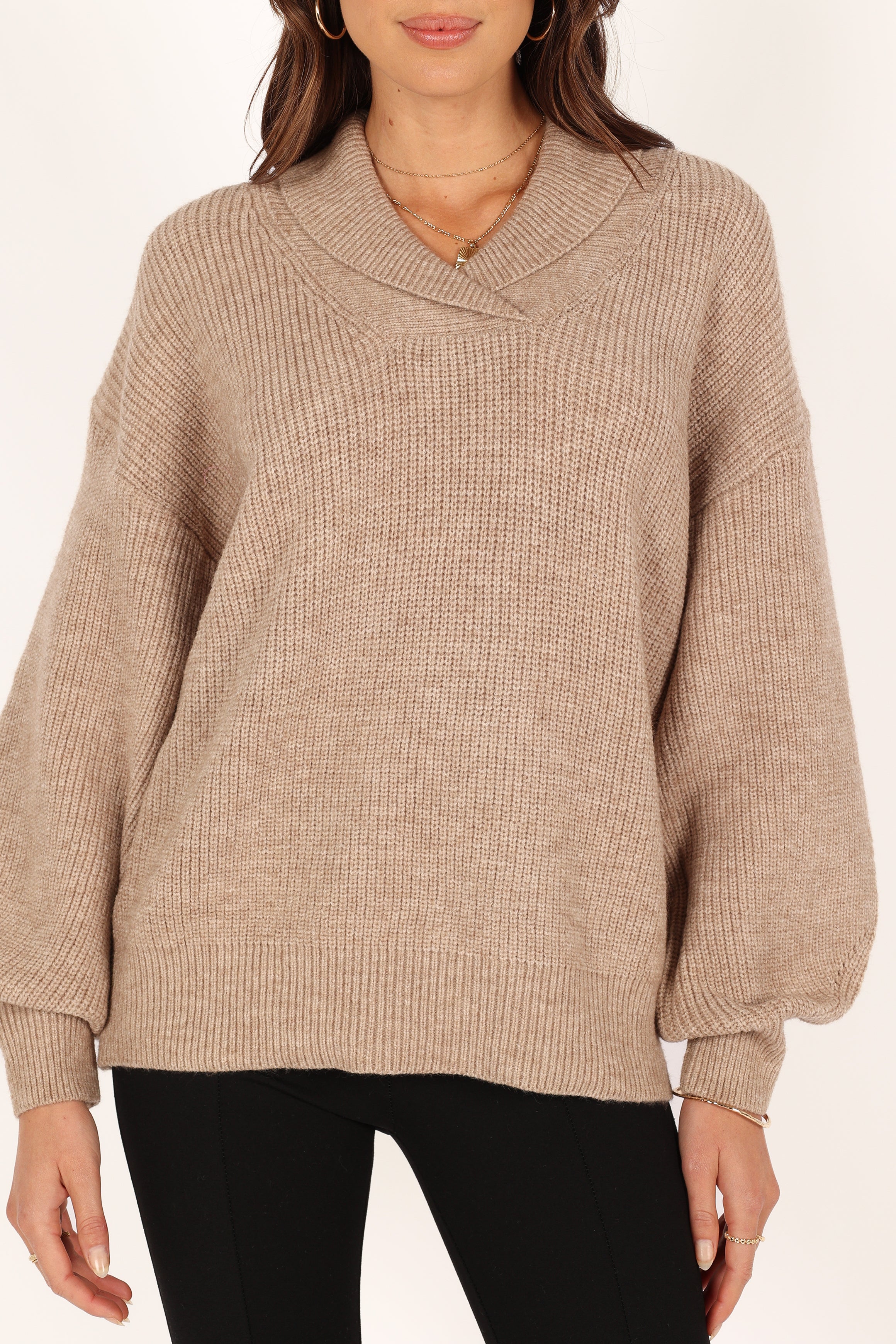 Carly Collar Knit Sweater - Oatmeal