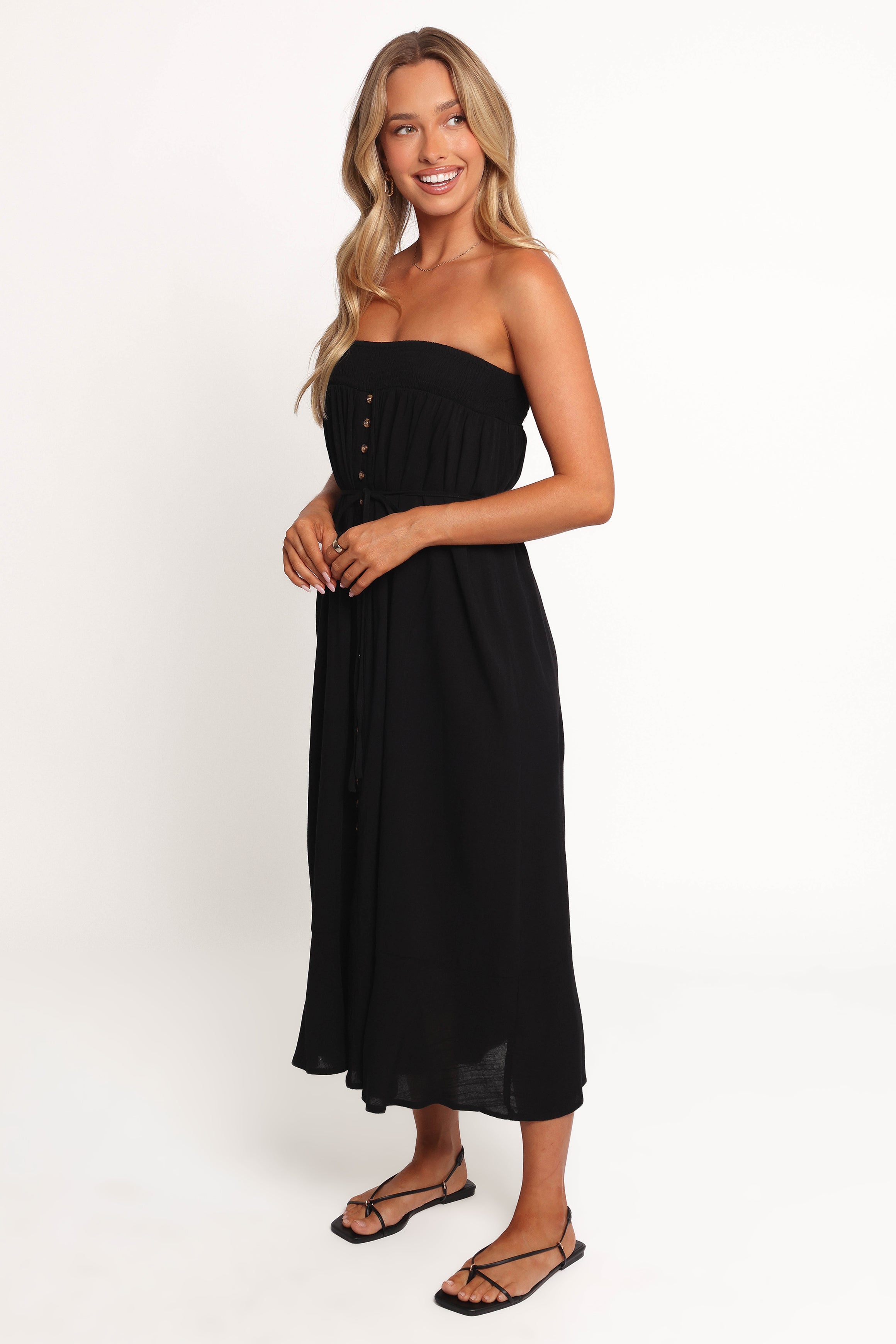 Nerea Midi Strapless Dress - Black