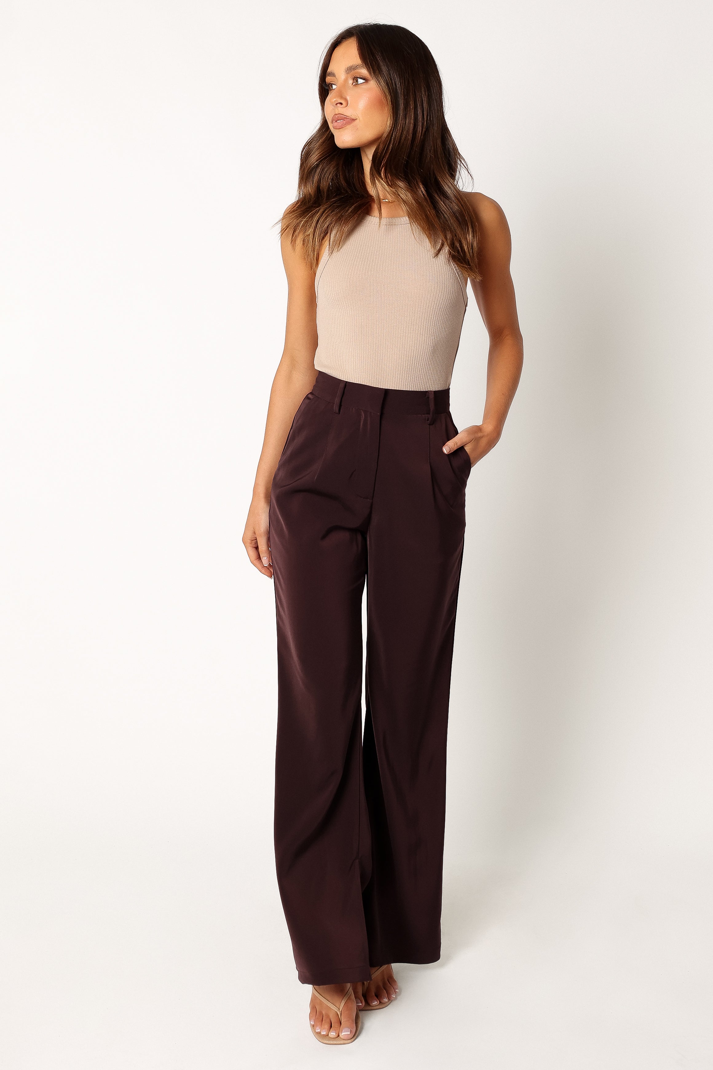 Neveah Silky Wide Leg Trousers - Merlot