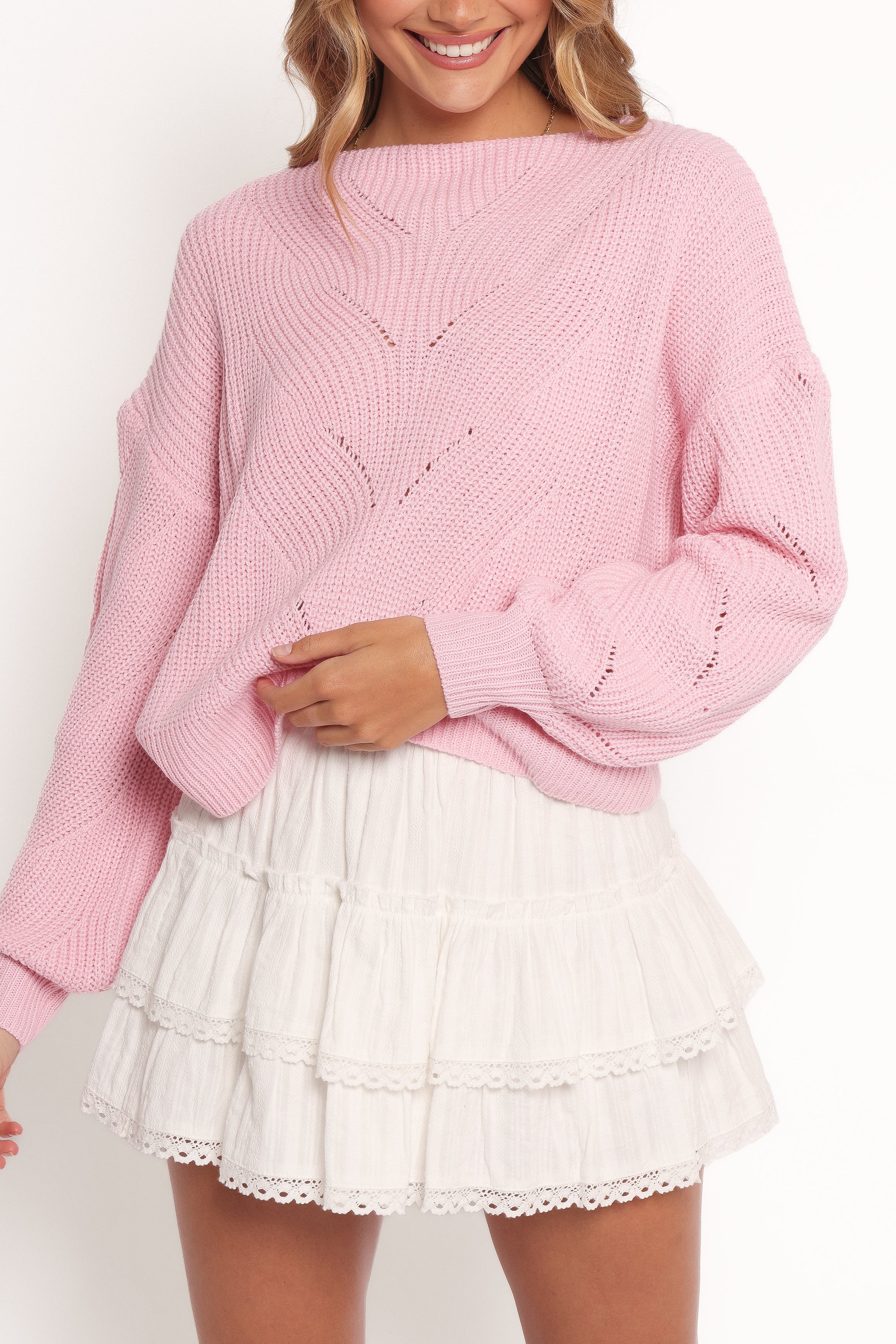 Mora Open Stitch Knit Sweater - Pale Pink