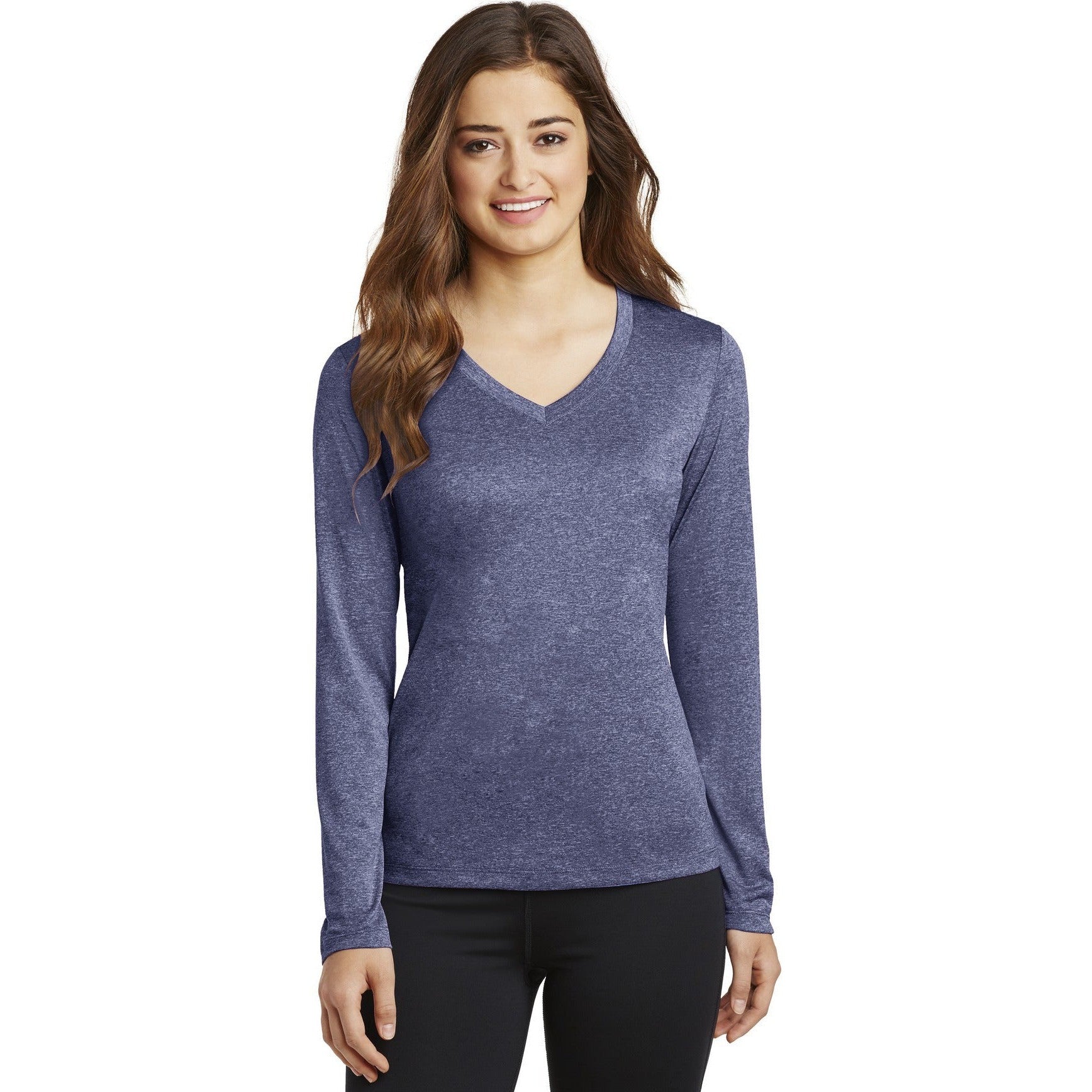 CLOSEOUT - Sport-Tek Ladies Long Sleeve Heather Contender V-Neck Tee