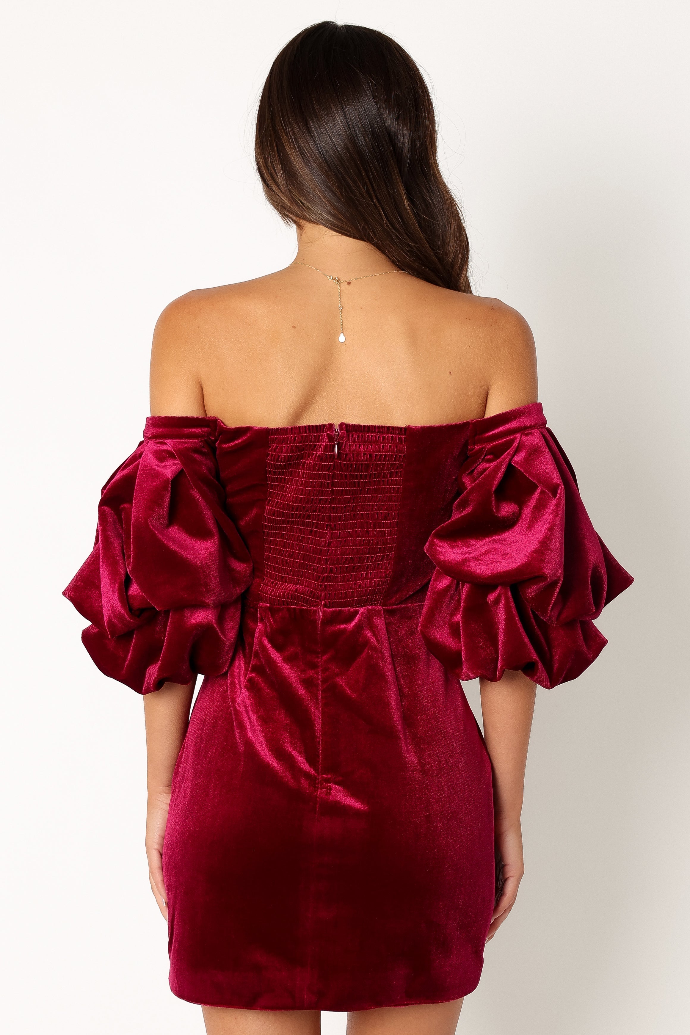 Dali Off Shoulder Velvet Mini Dress - Ruby