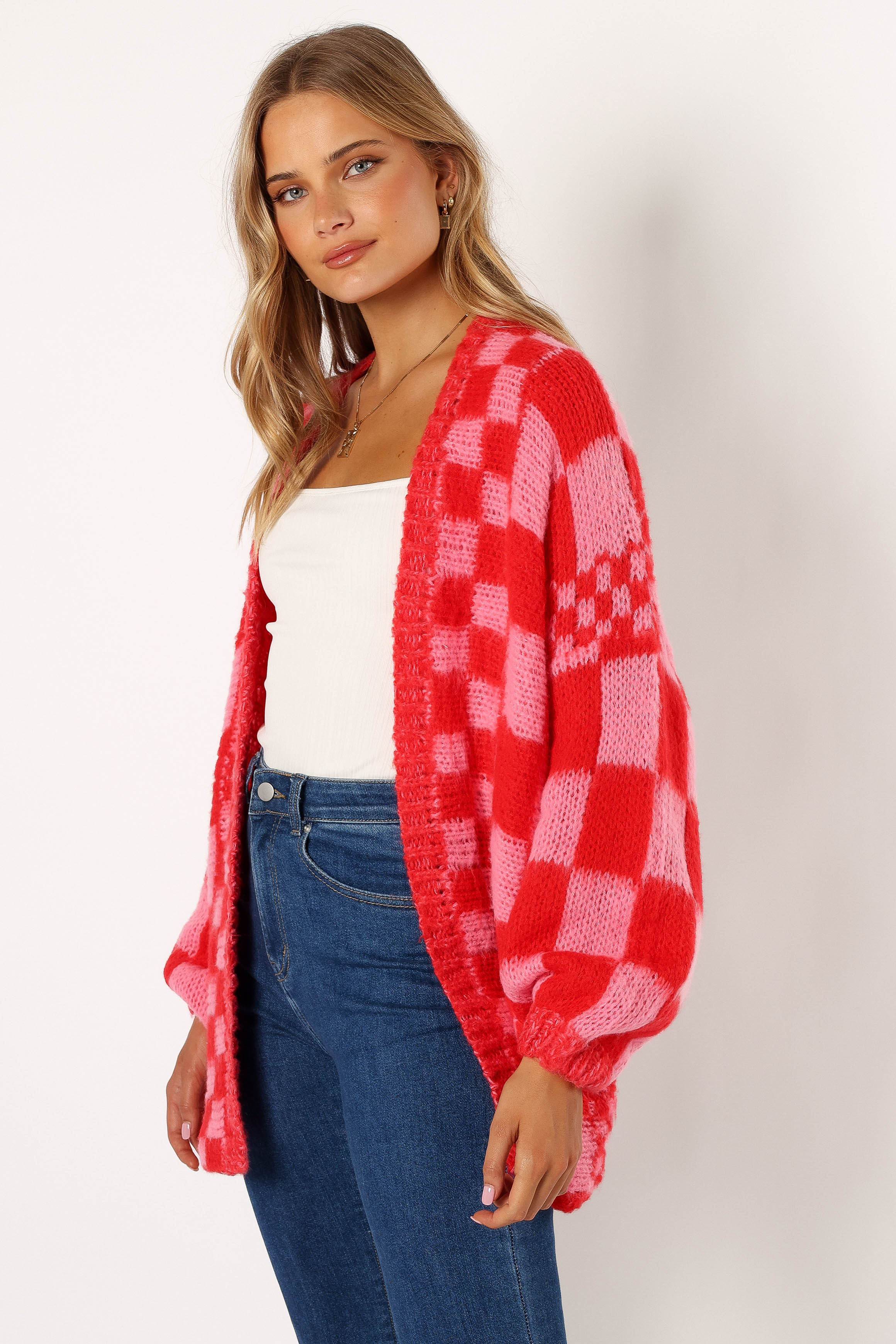 Davina Pattern Open Front Cardigan - Red/Pink