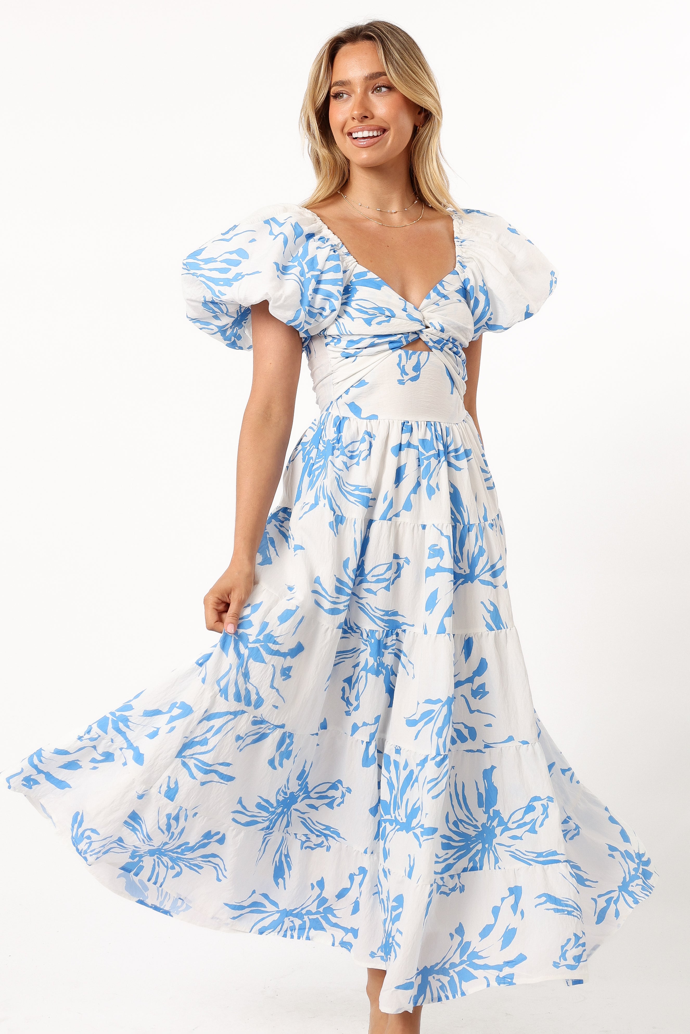 Dominique Midi Dress - Blue Floral Print