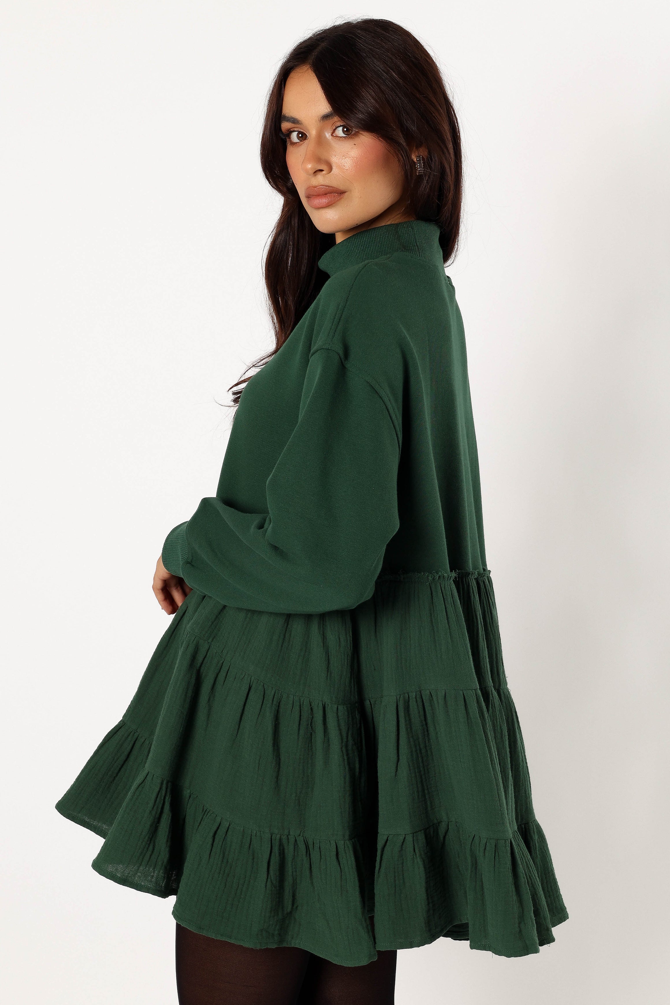 Minia Long Sleeve Mini Dress - Hunter Green