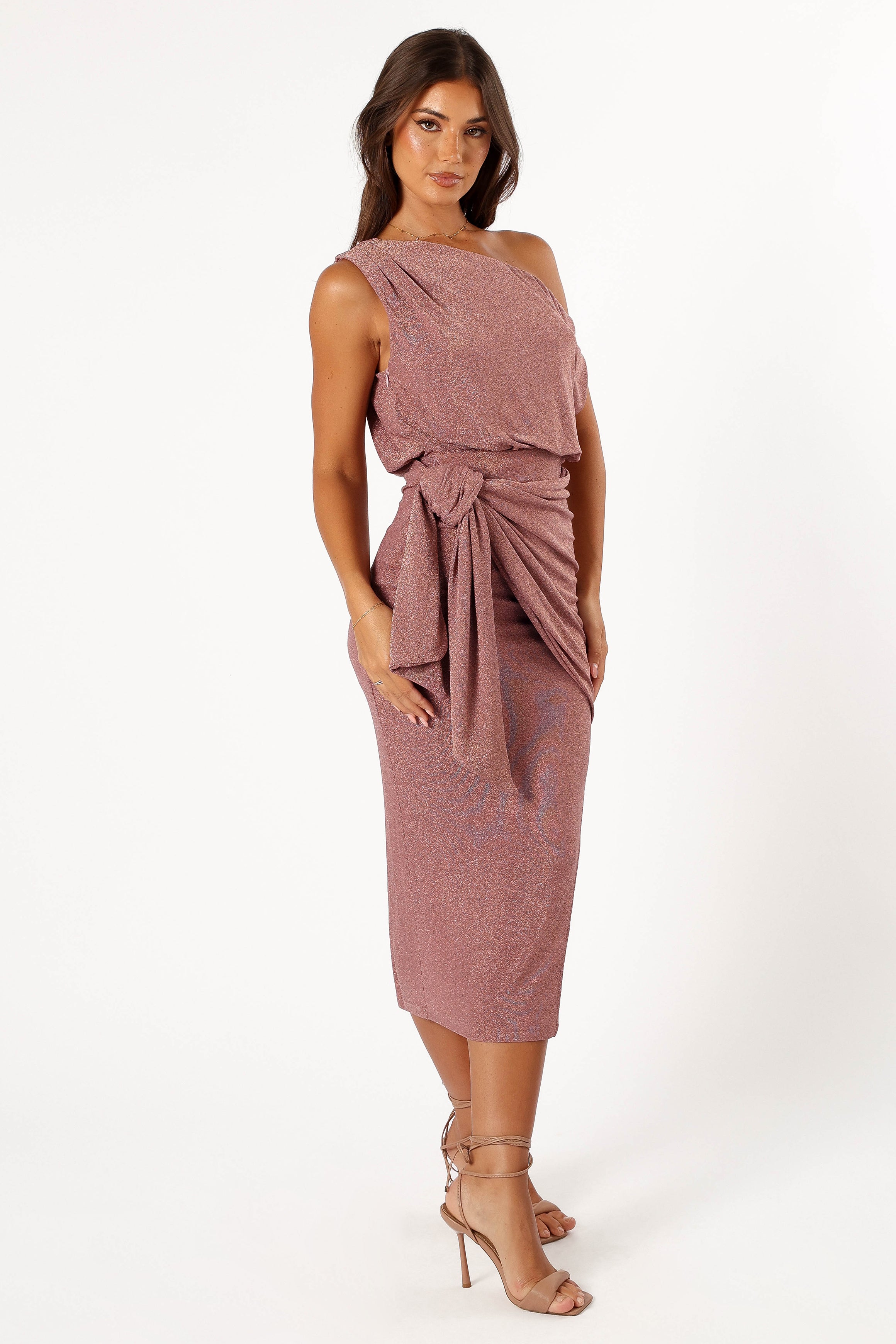 Santiago Off Shoulder Midi Dress - Dusty Rose