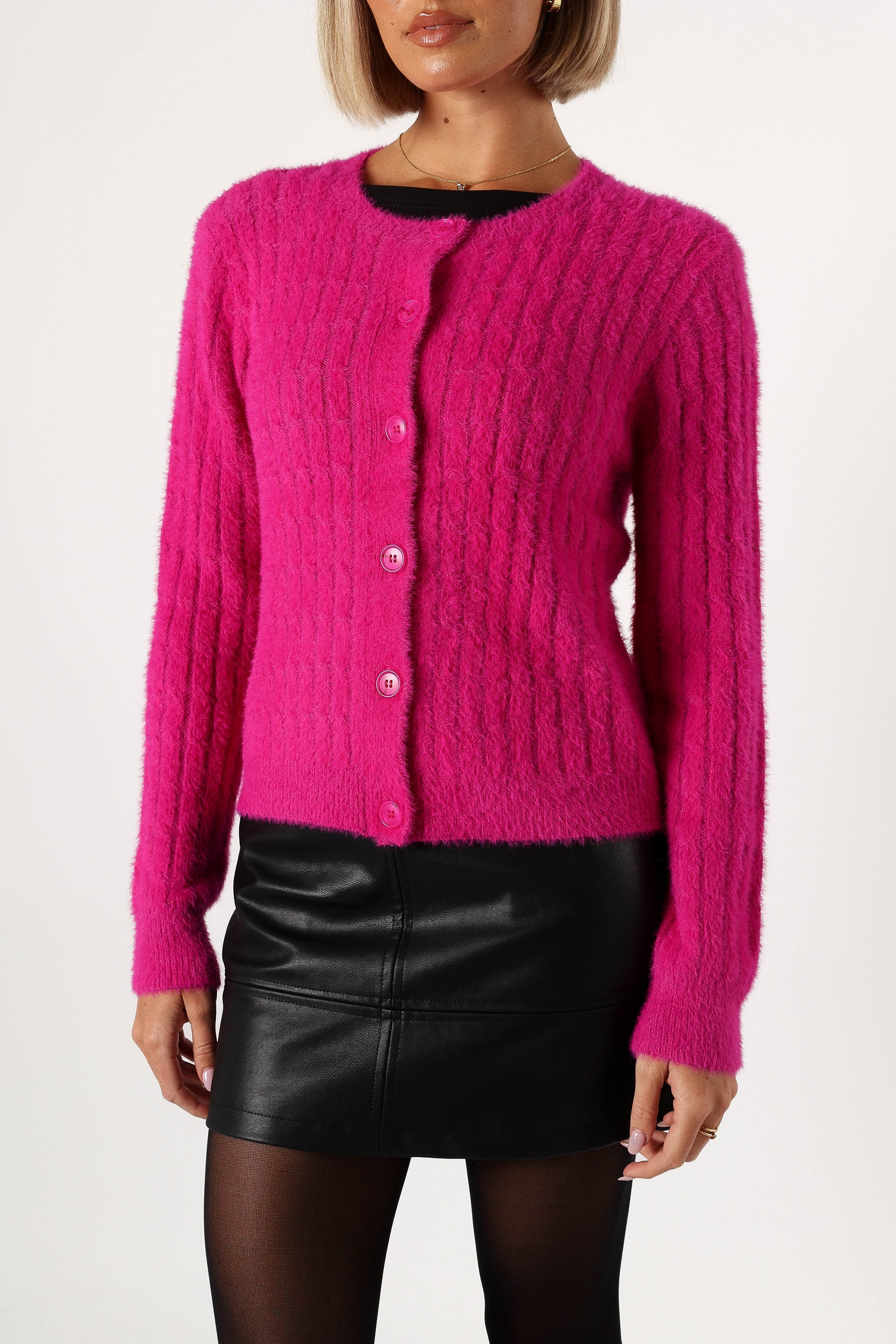 Ryann Button Front Cardigan - Magenta