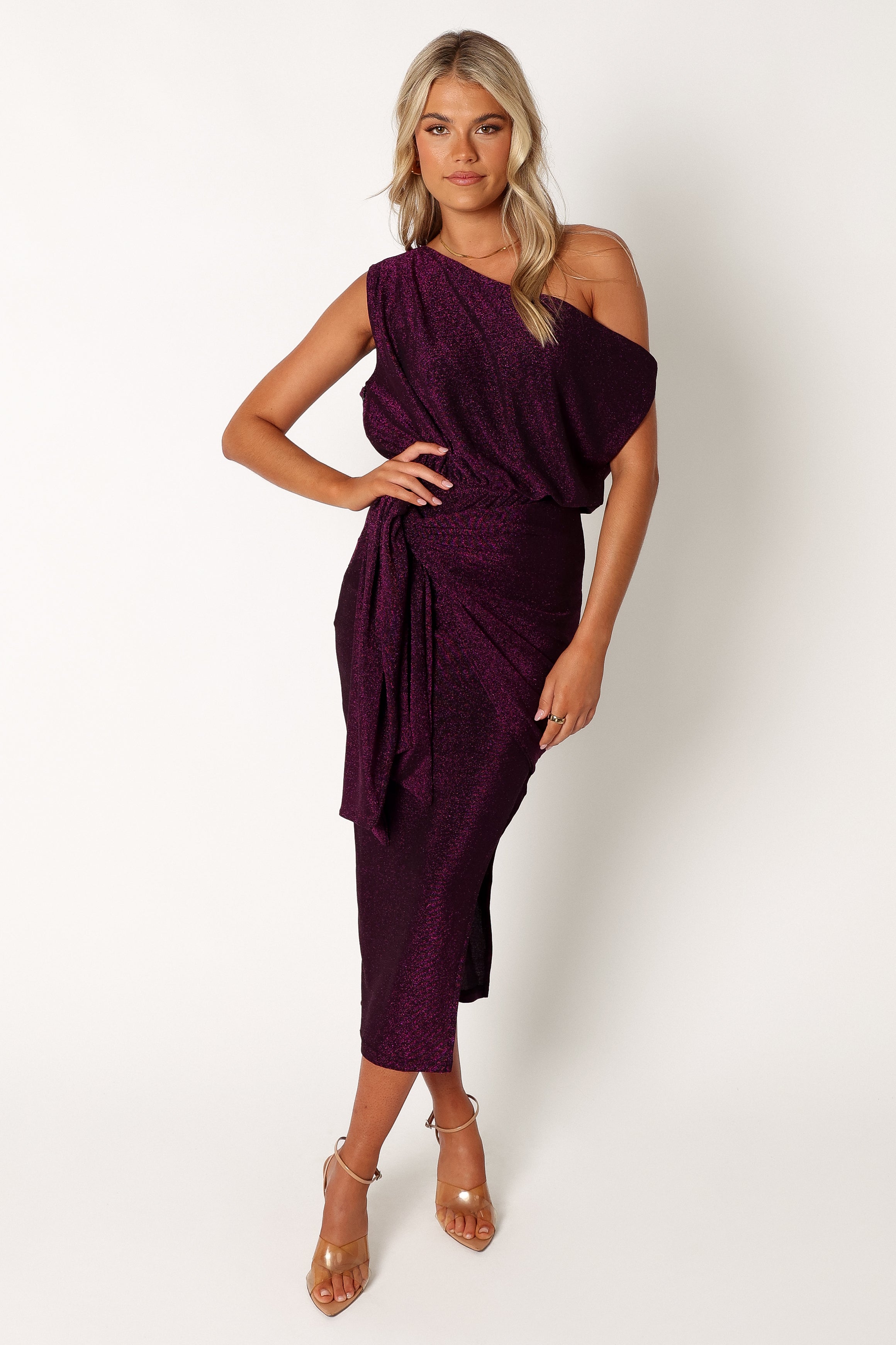 Santiago Off Shoulder Midi Dress - Purple