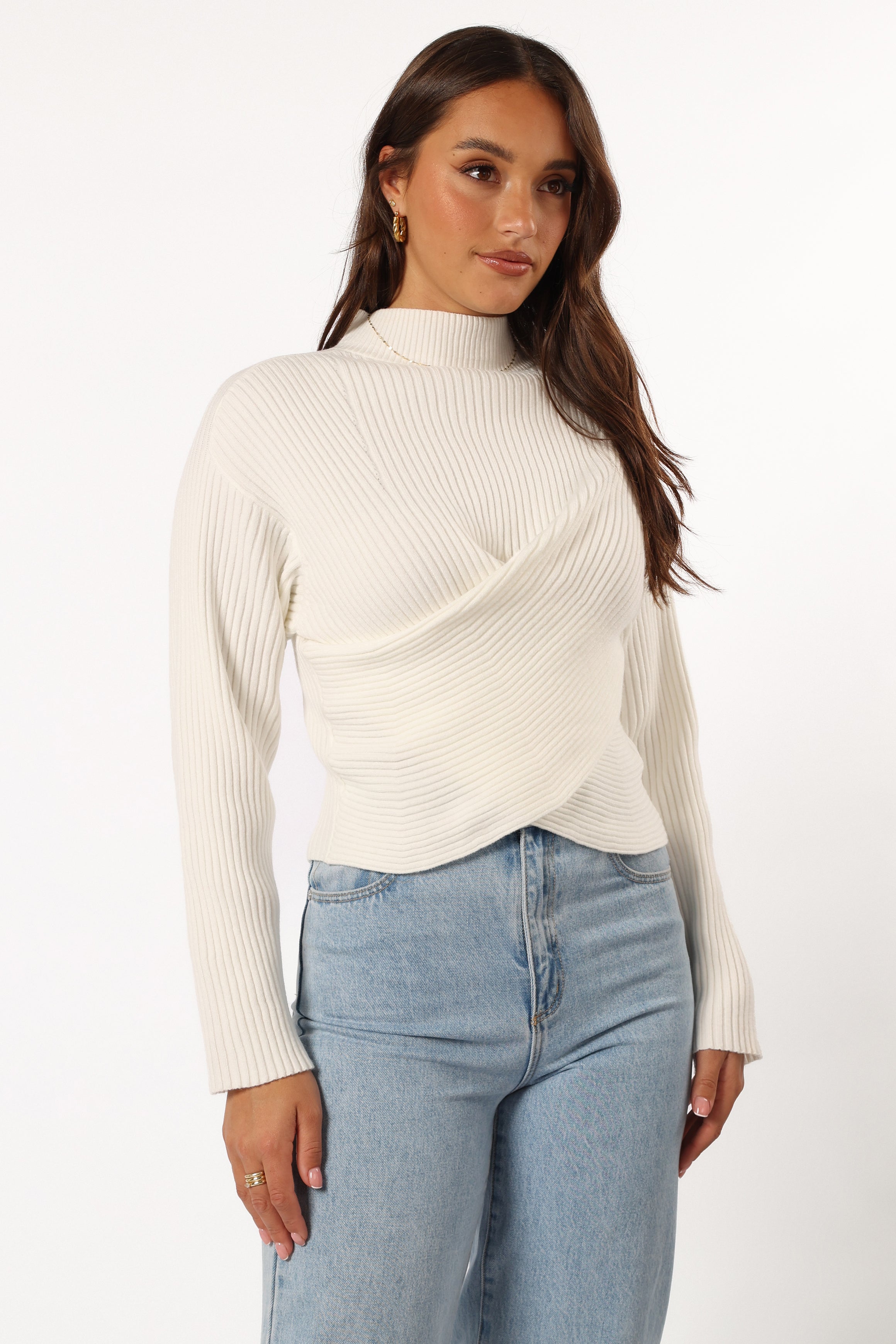 Tuilly Wrap Front Knit Sweater - Cream