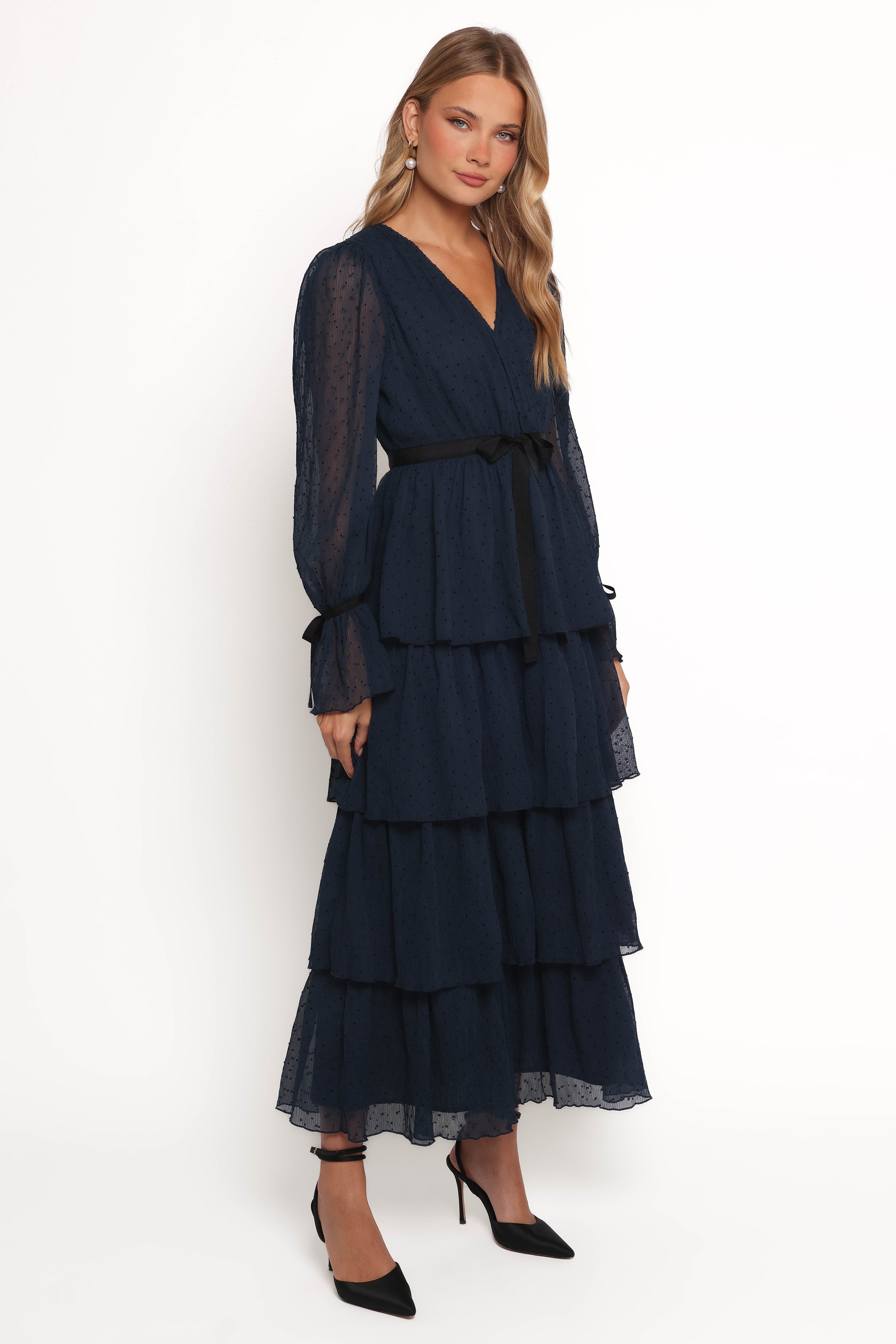 Antoinette Long Sleeve Tiered Maxi Dress - Navy