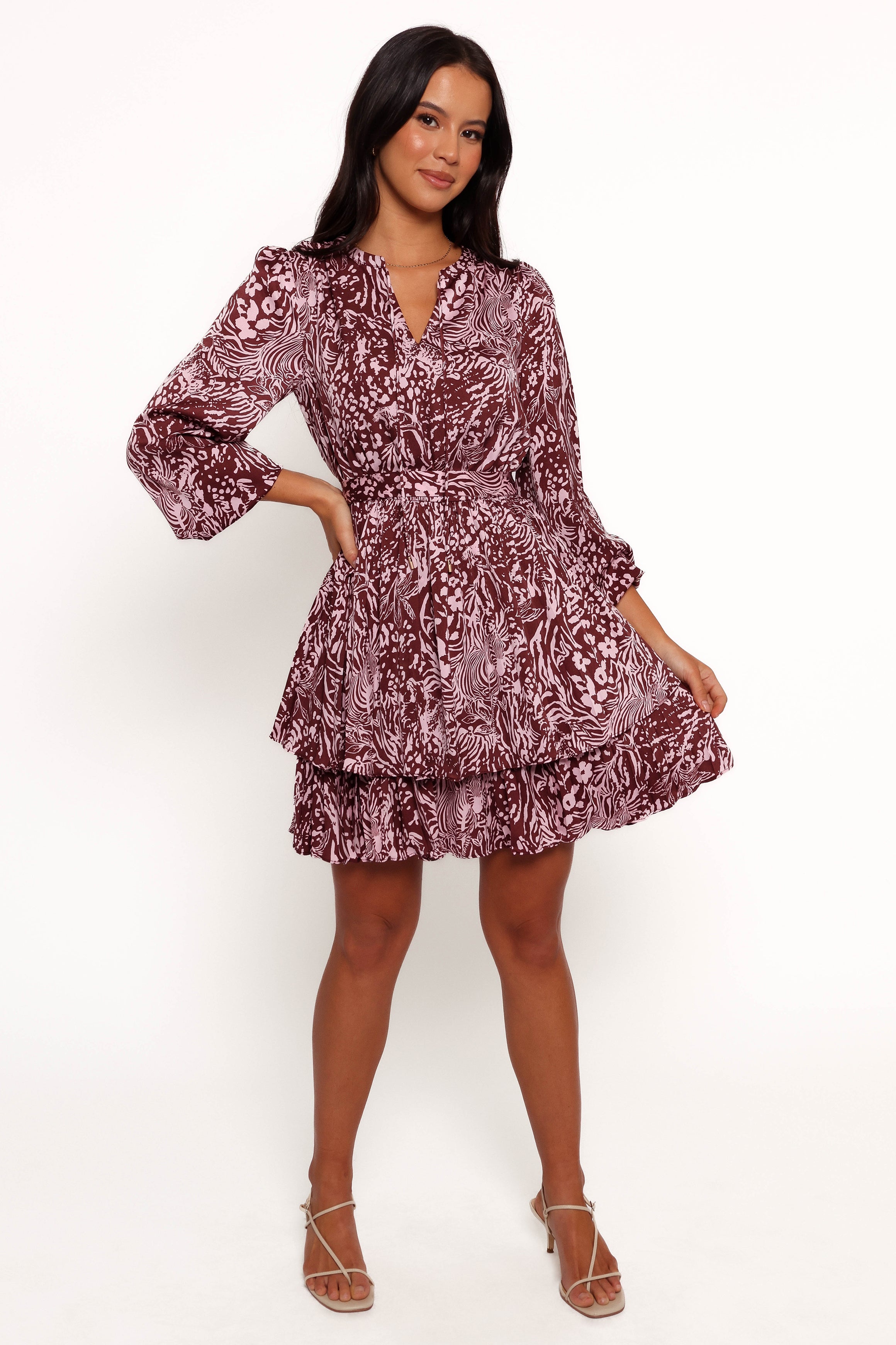 Wrenley Long Sleeve Mini Dress - Chocolate/Pink