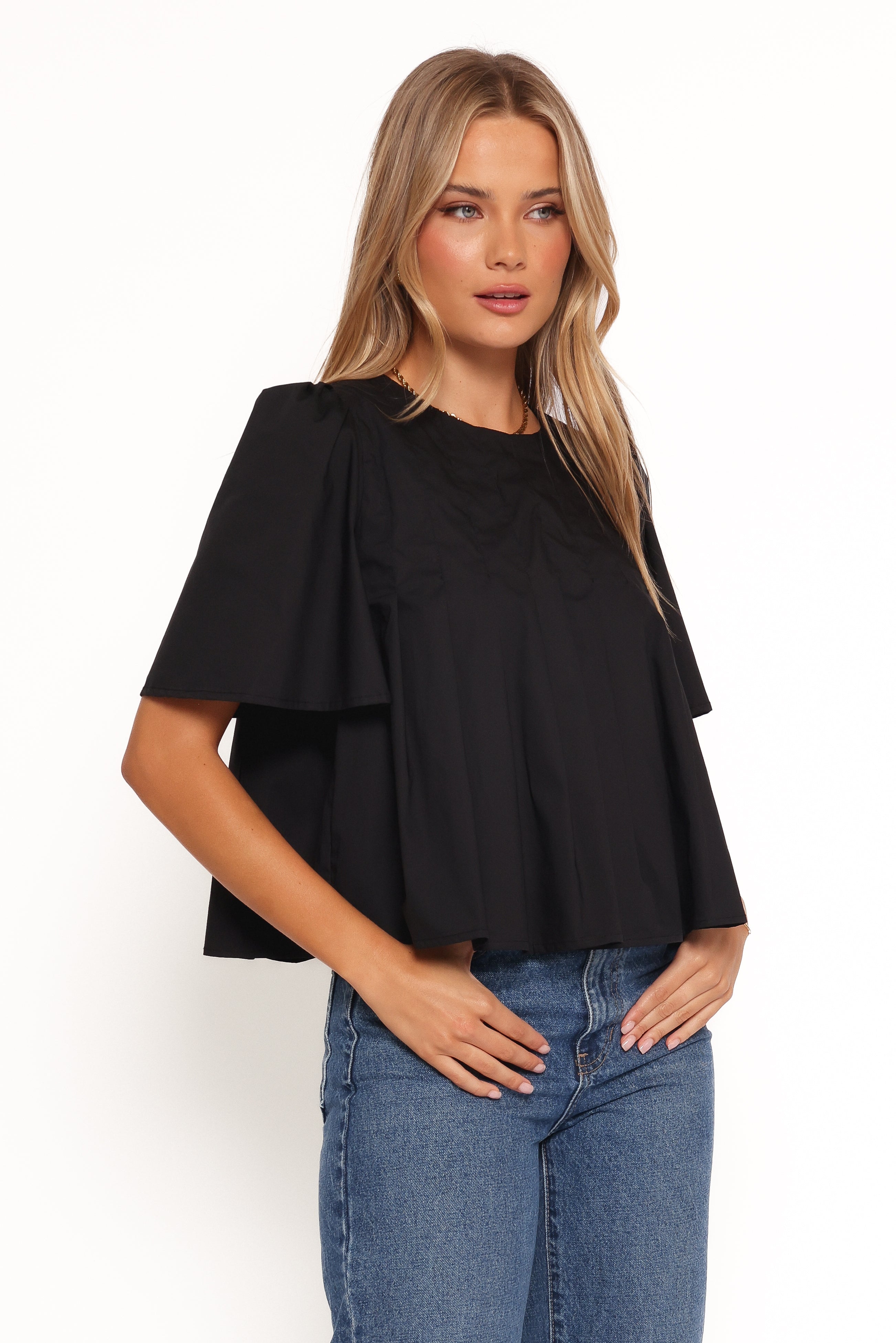 Geneva Pleated Top - Black