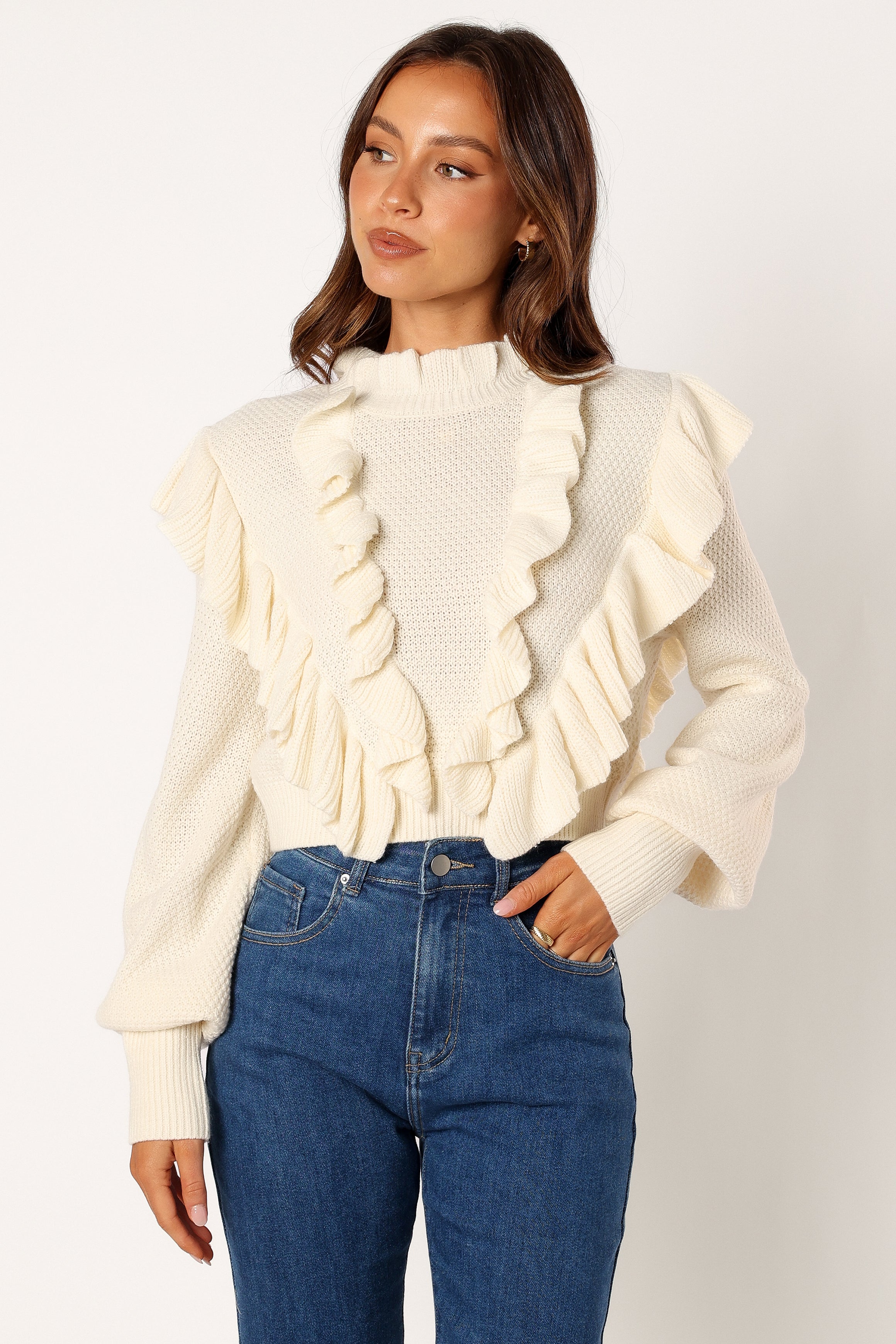 Charice Knit Long Sleeve Top - Cream