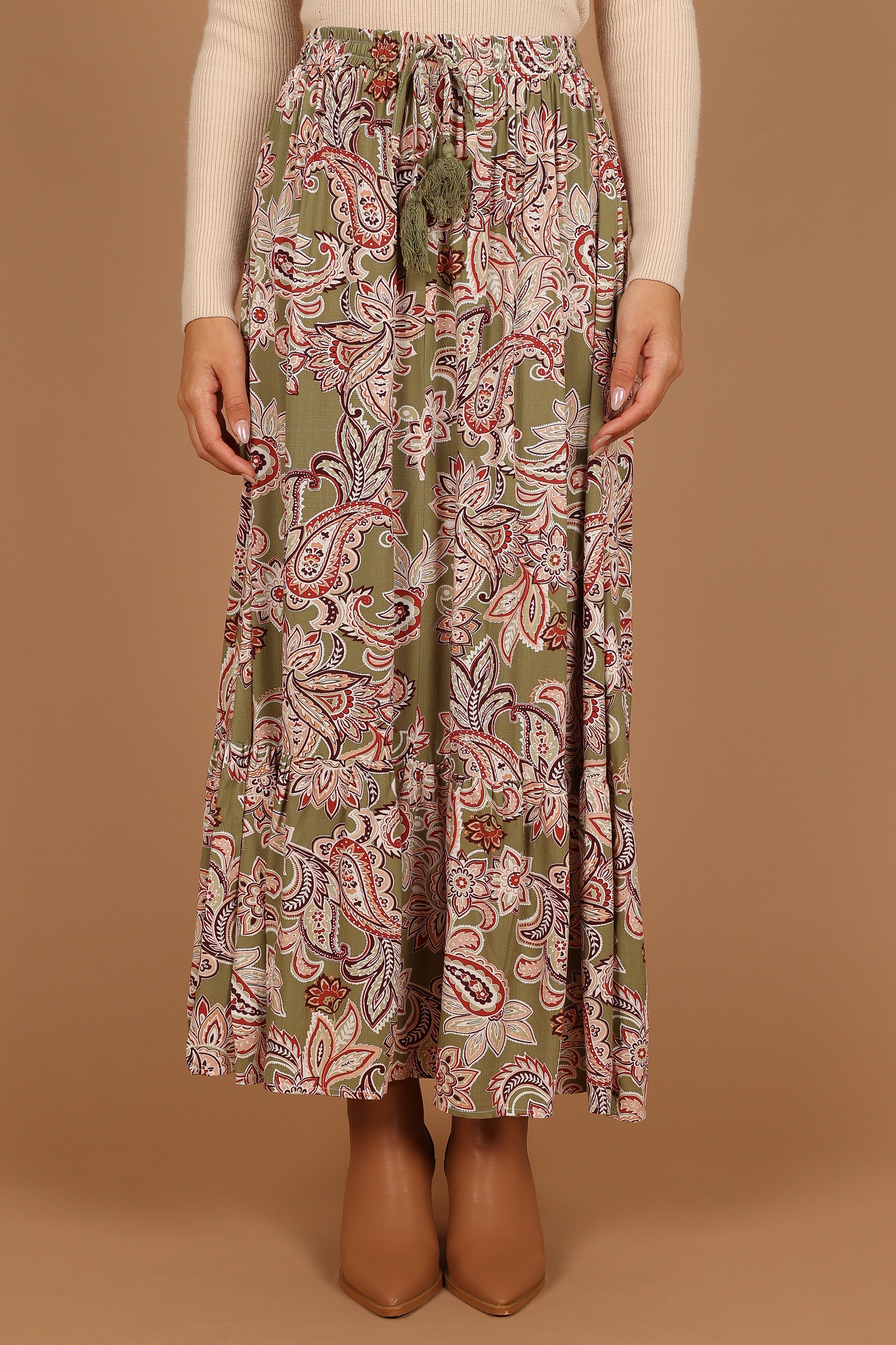 Katherine Skirt - Olive Paisley