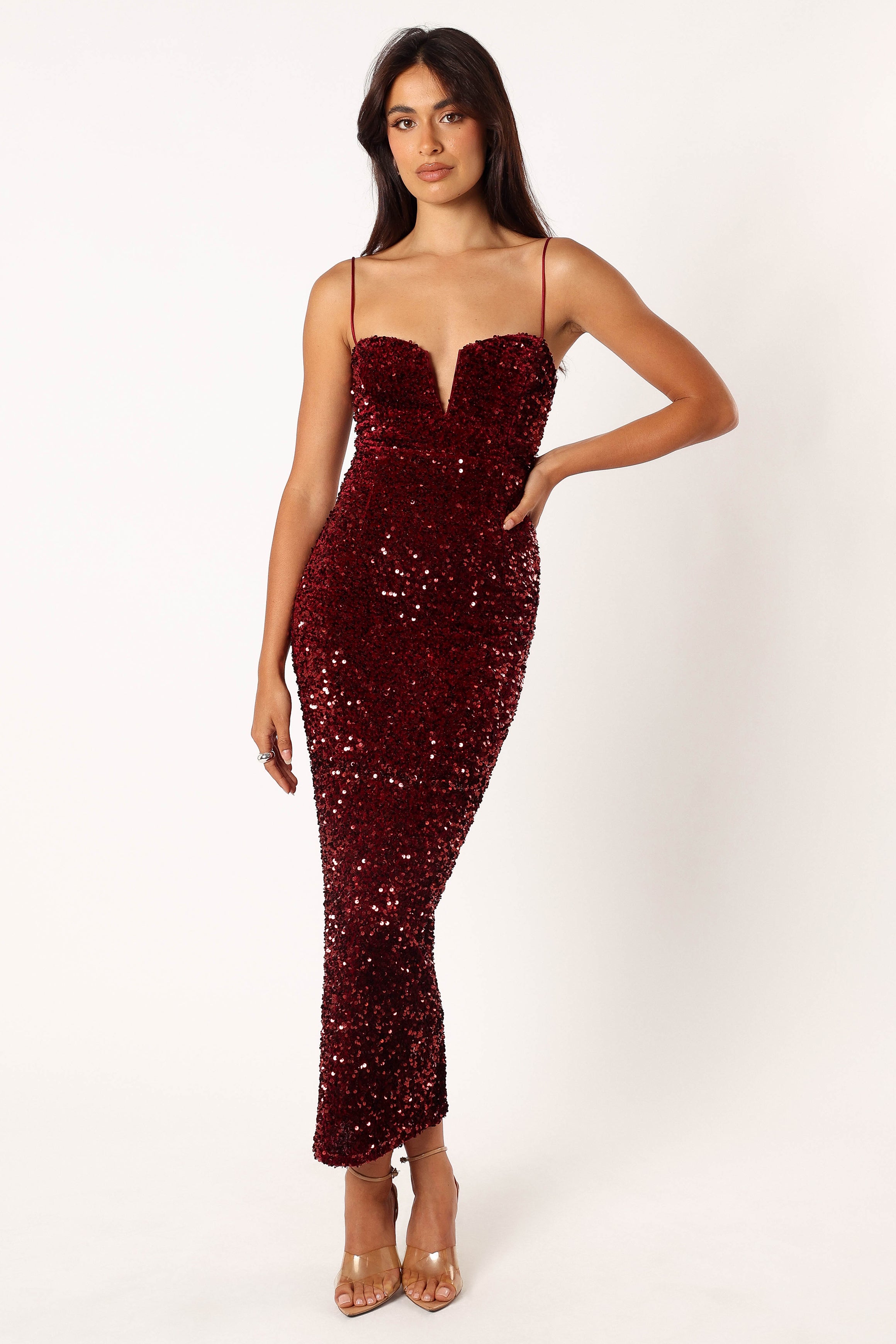 Madison Sequin Maxi Dress - Wine