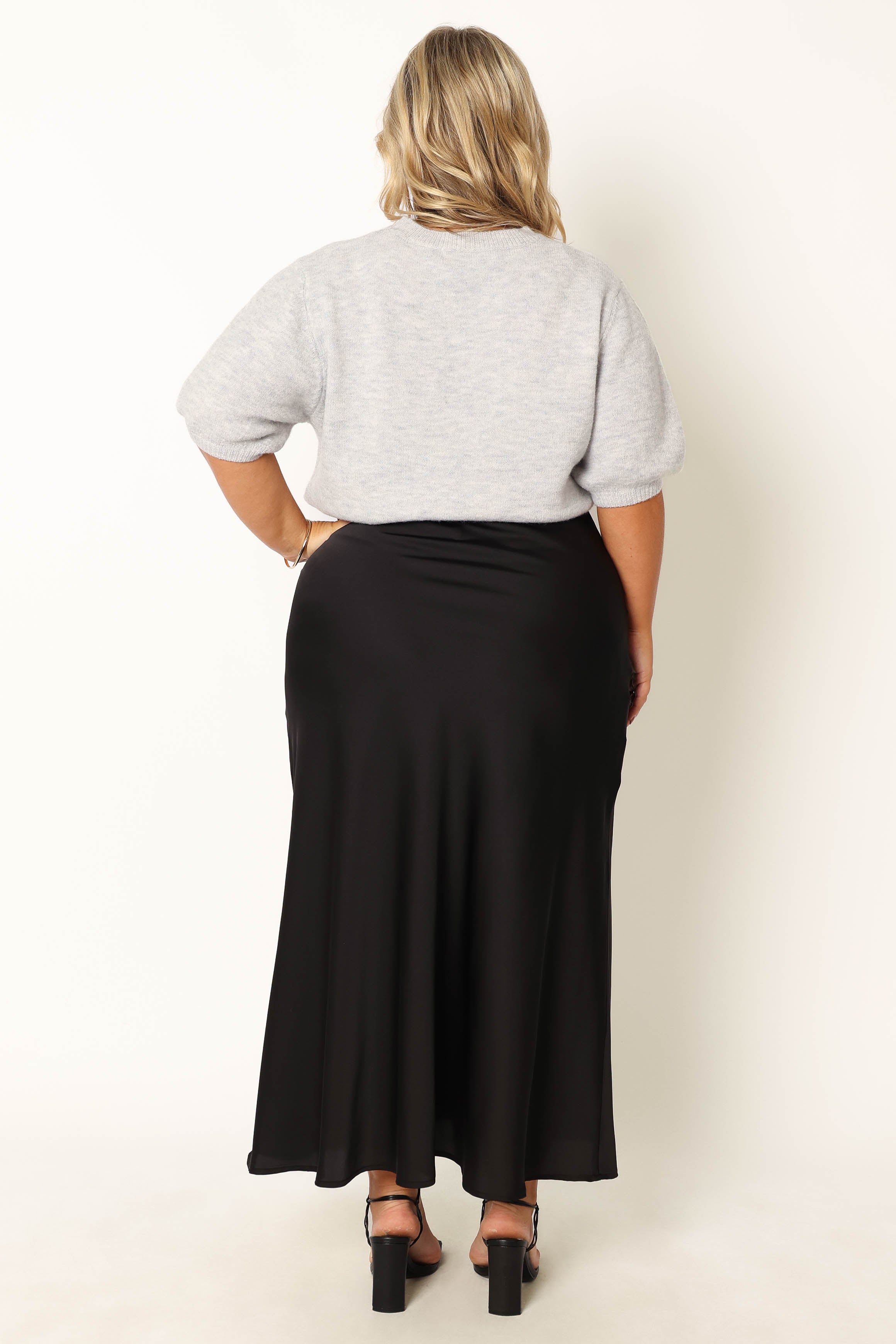 Nellie Satin Midi Skirt - Black