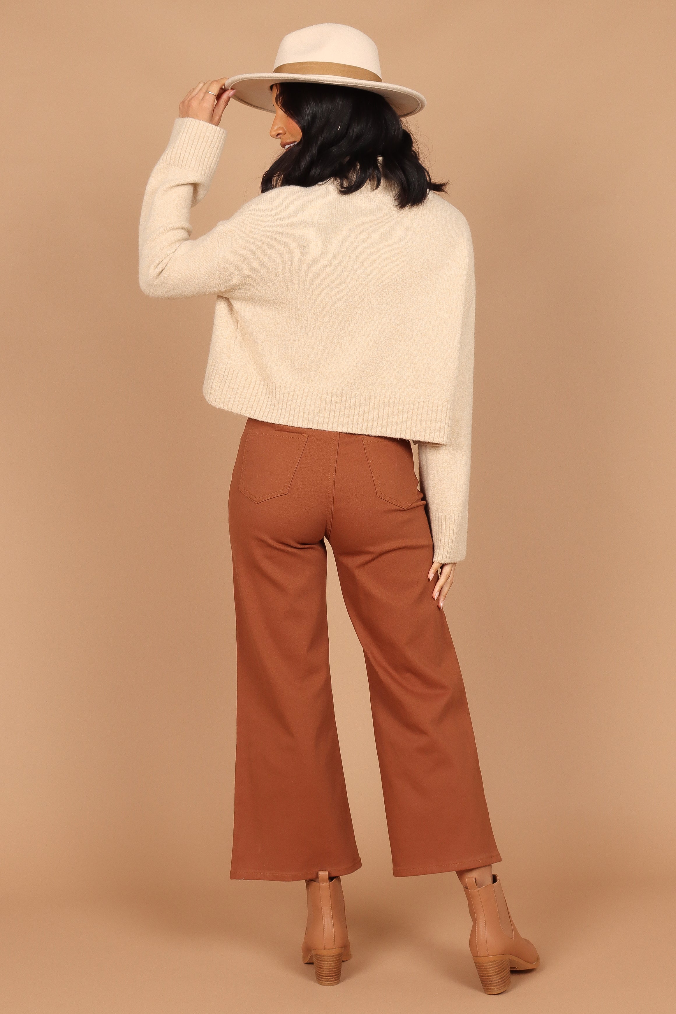 Georgette High Waisted Straight Leg Pants - Brown