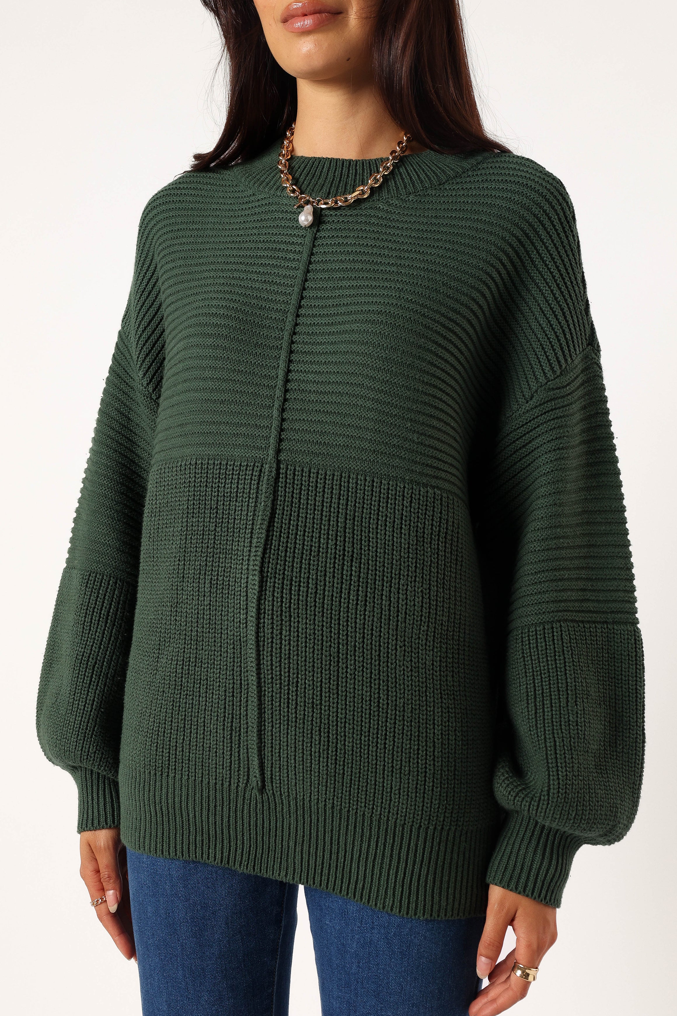 Meredith Ribbed Crewneck Knit Sweater - Green