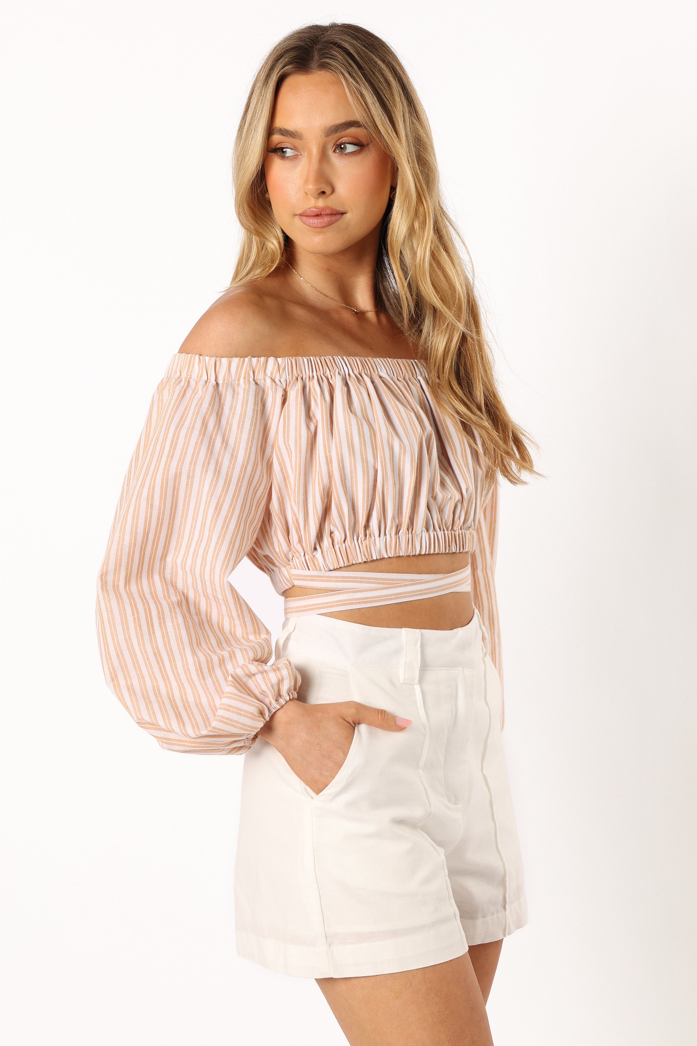 Emilia Wrap Top - Beige Ivory